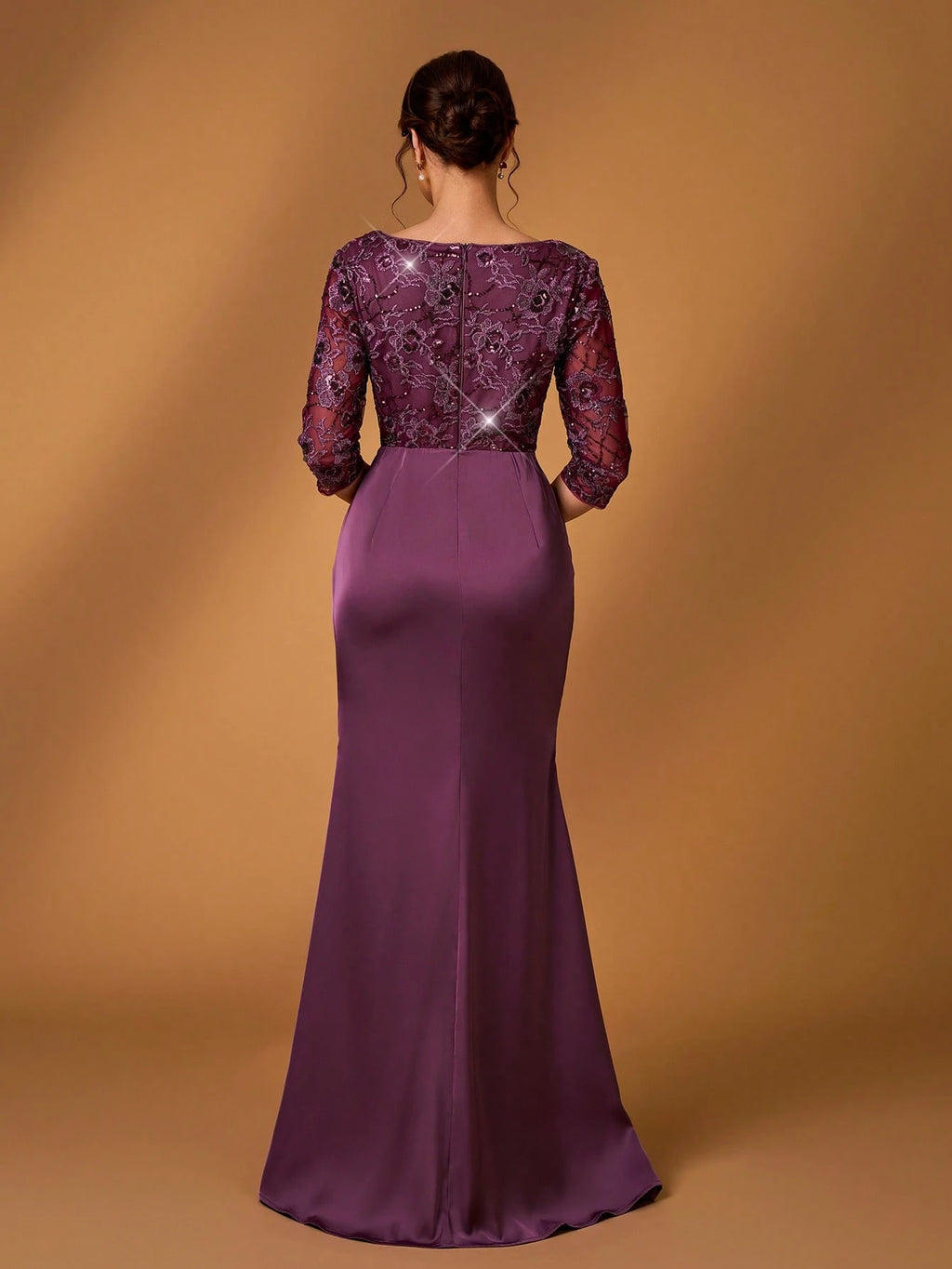 Serin Women's Purple Winter Elegant Formal Evening Dress,Luxury Sequin Mesh Embroidery Satin V-Neck - image 3
