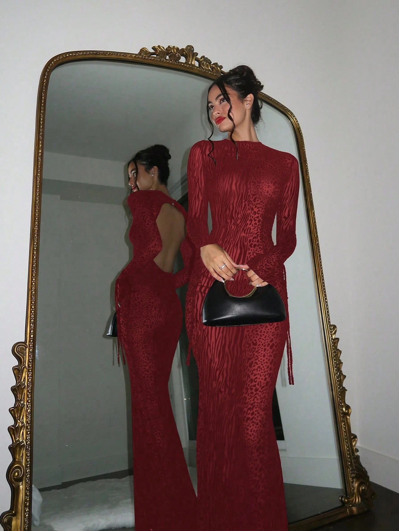 Sexy Fashionable Leopard Print Elegant Long Sleeve Dress Casual Black Party - image 5