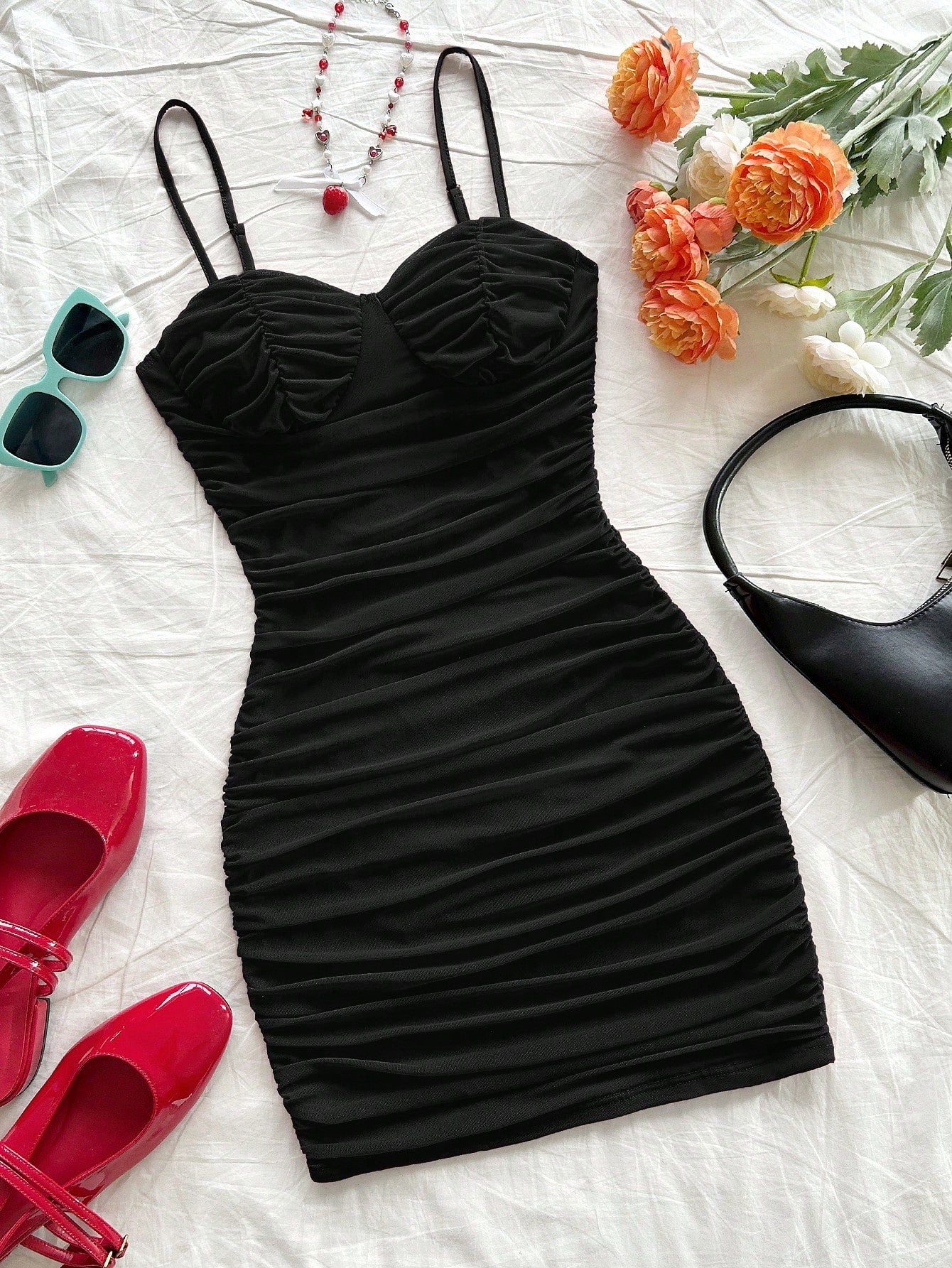Soleia Vacation Ditsy Floral Ruched Strap Mini Dress, Suitable For Wearing Undergarment Or Outerwear Summer - image 19