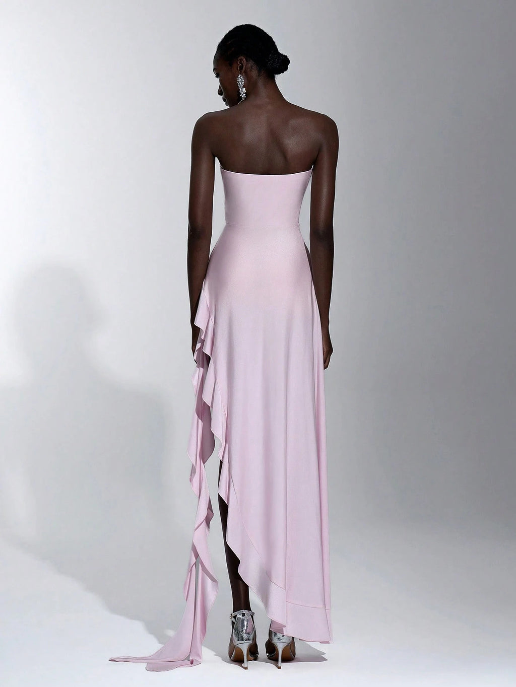 Elitara Elegant, Romantic, Sexy Knit Satin Strapless Ruched Bodycon Dress With Ruffle Trim And High Slit, - image 9