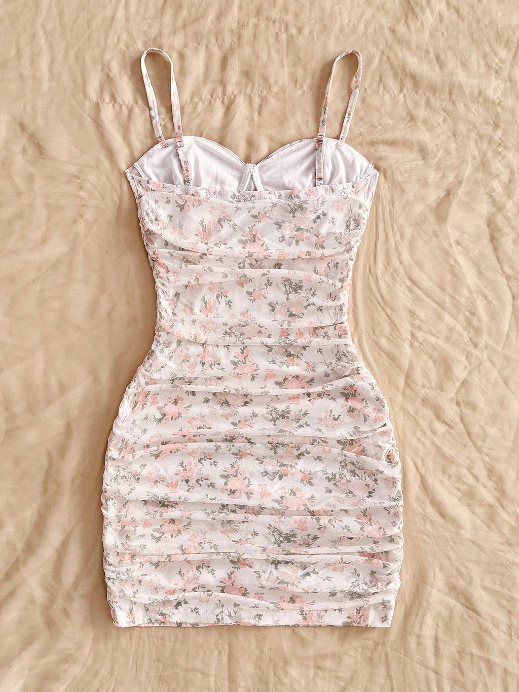 Soleia Vacation Ditsy Floral Ruched Strap Mini Dress, Suitable For Wearing Undergarment Or Outerwear Summer - image 2