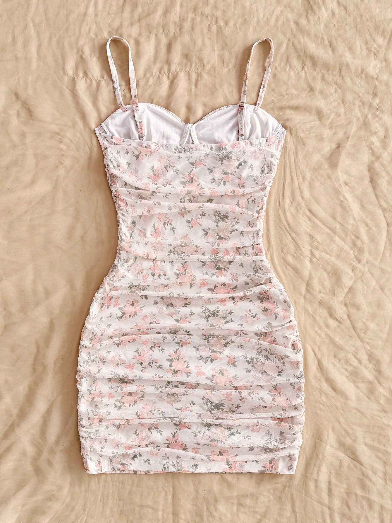 Soleia Vacation Ditsy Floral Ruched Strap Mini Dress, Suitable For Wearing Undergarment Or Outerwear Summer - image 2