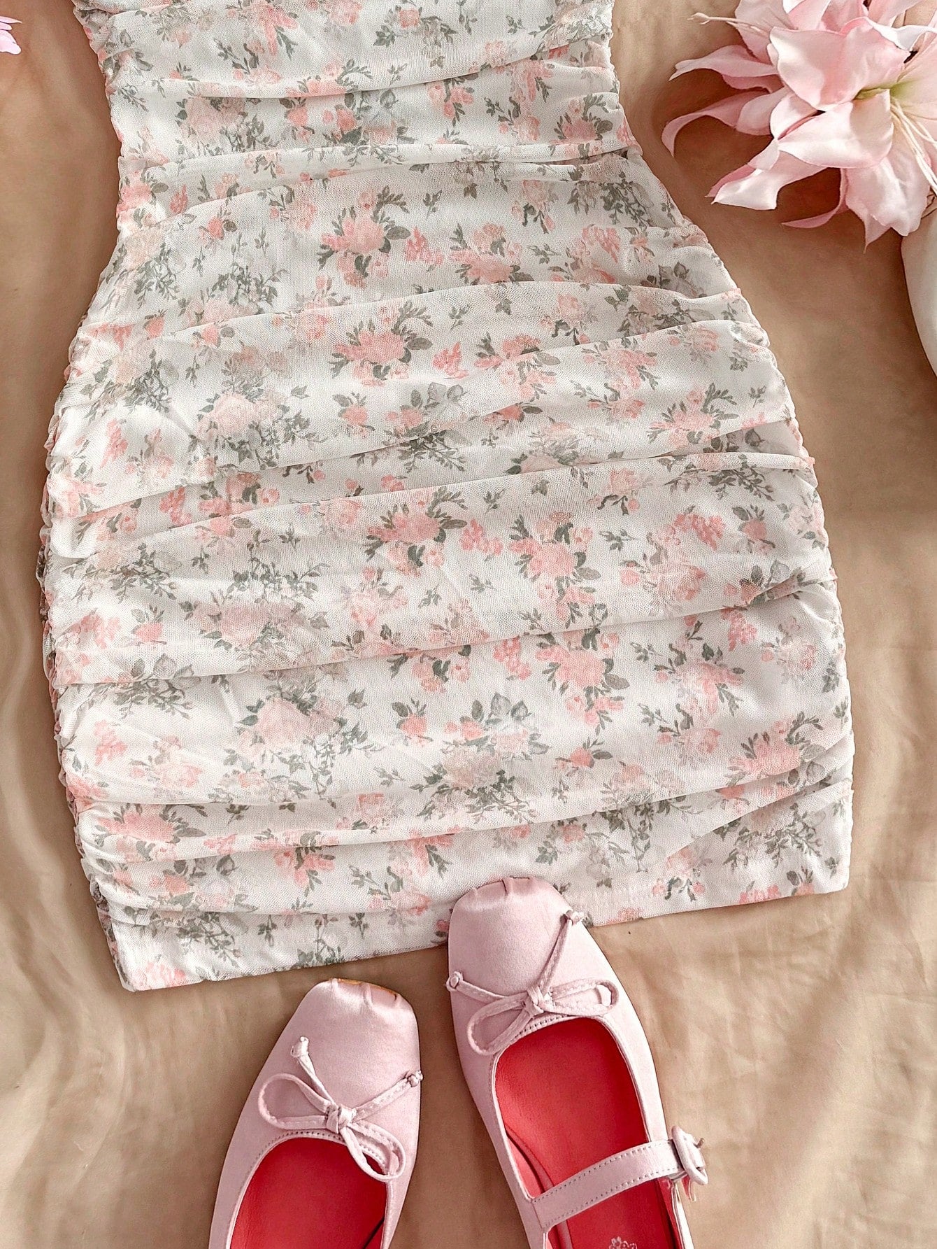 Soleia Vacation Ditsy Floral Ruched Strap Mini Dress, Suitable For Wearing Undergarment Or Outerwear Summer - image 7