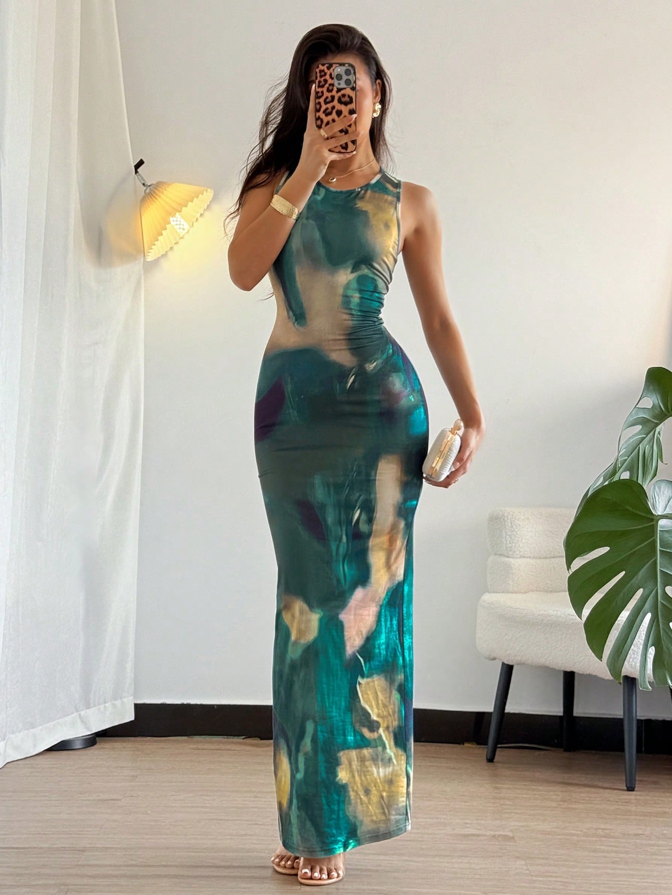 Rafferiza Women's Tie-Dye Print Fitted Dress, Summer Long Dress,