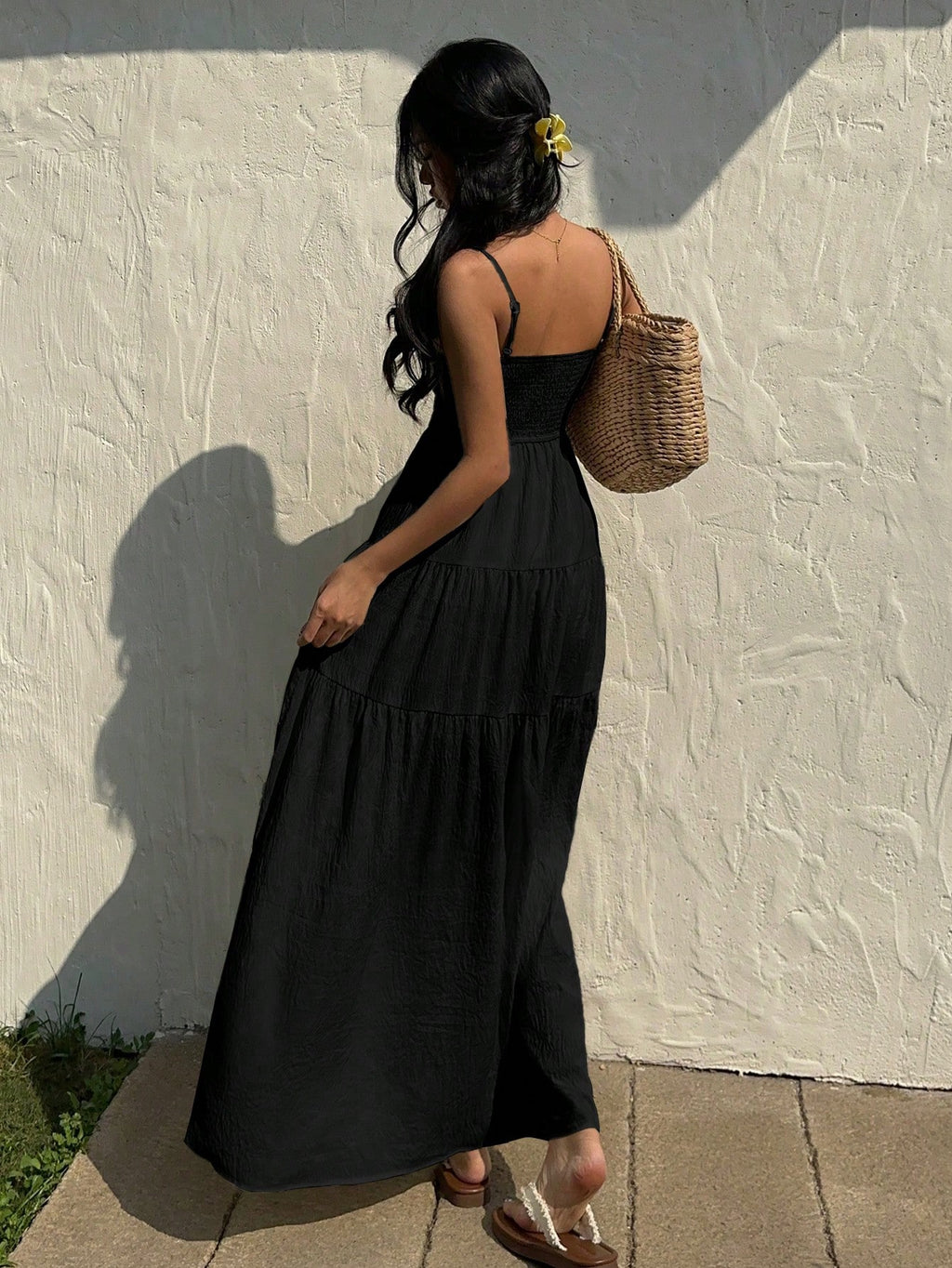 Sunnyshic Light Apricot Textured Fabric Pleated Tube Top Wide Loose