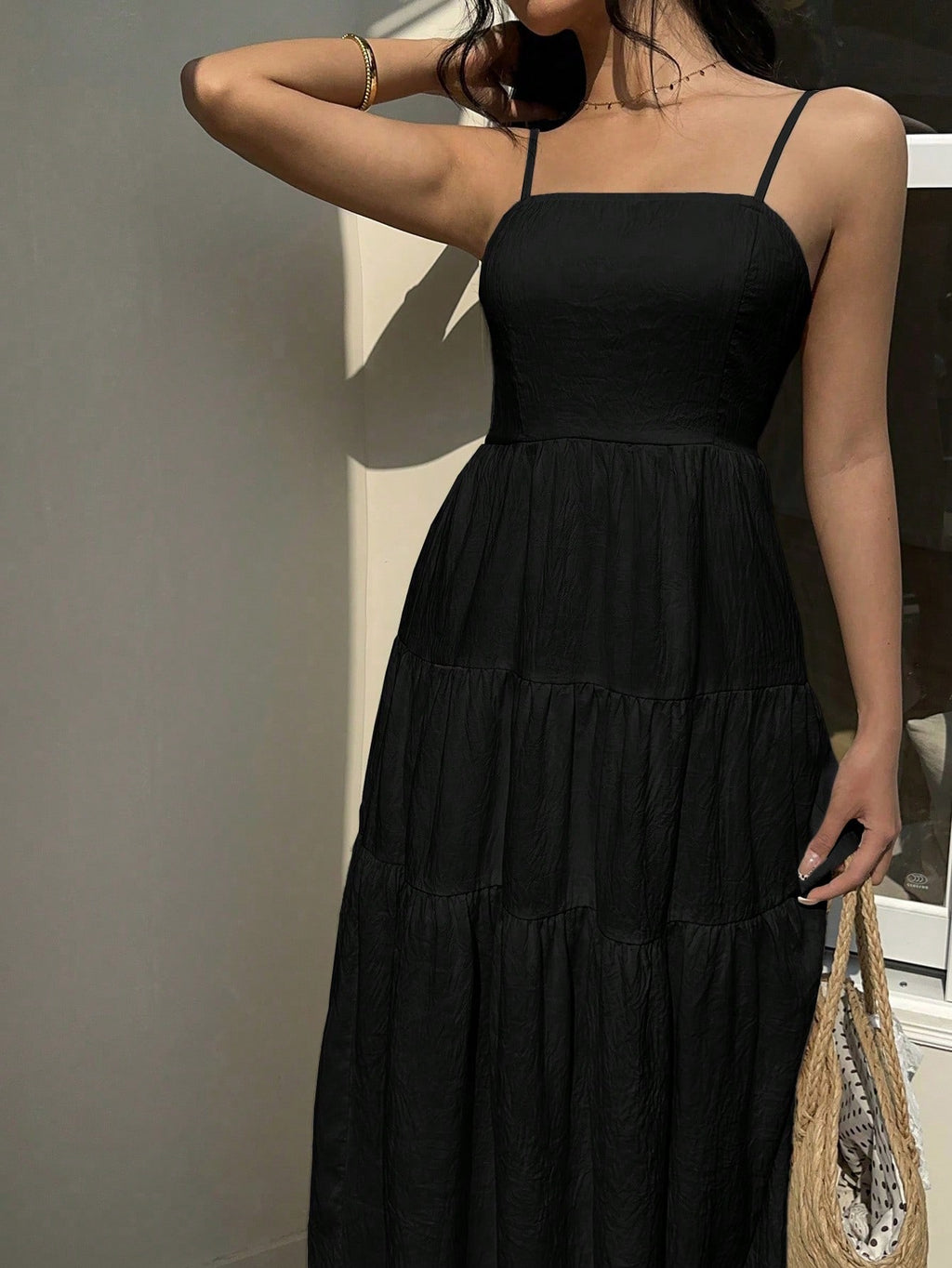 Sunnyshic Light Apricot Textured Fabric Pleated Tube Top Wide Loose