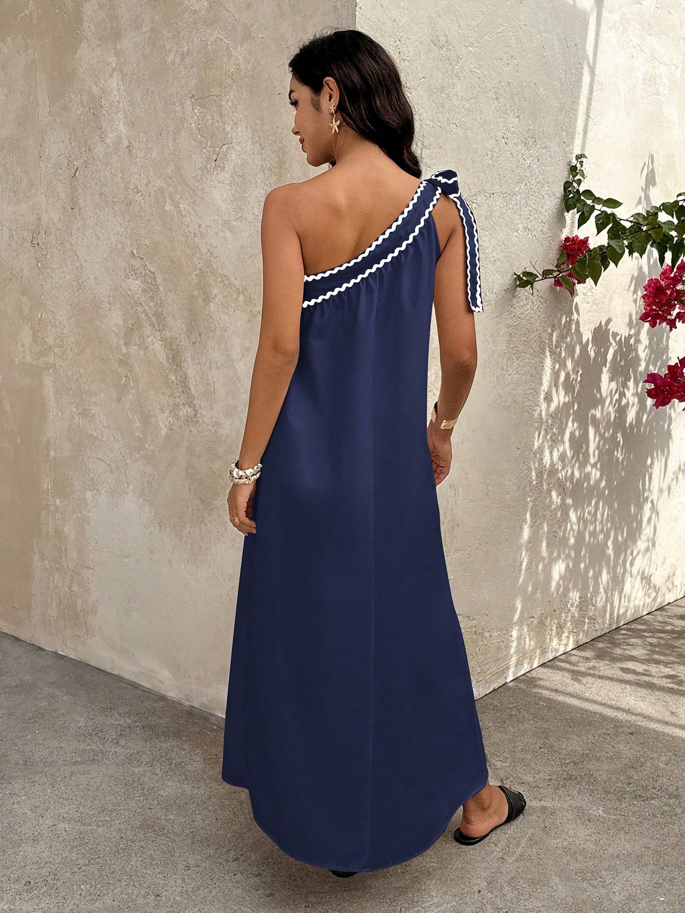 Selianne Women's Loose Long Dress With Wave Ruffle Trim