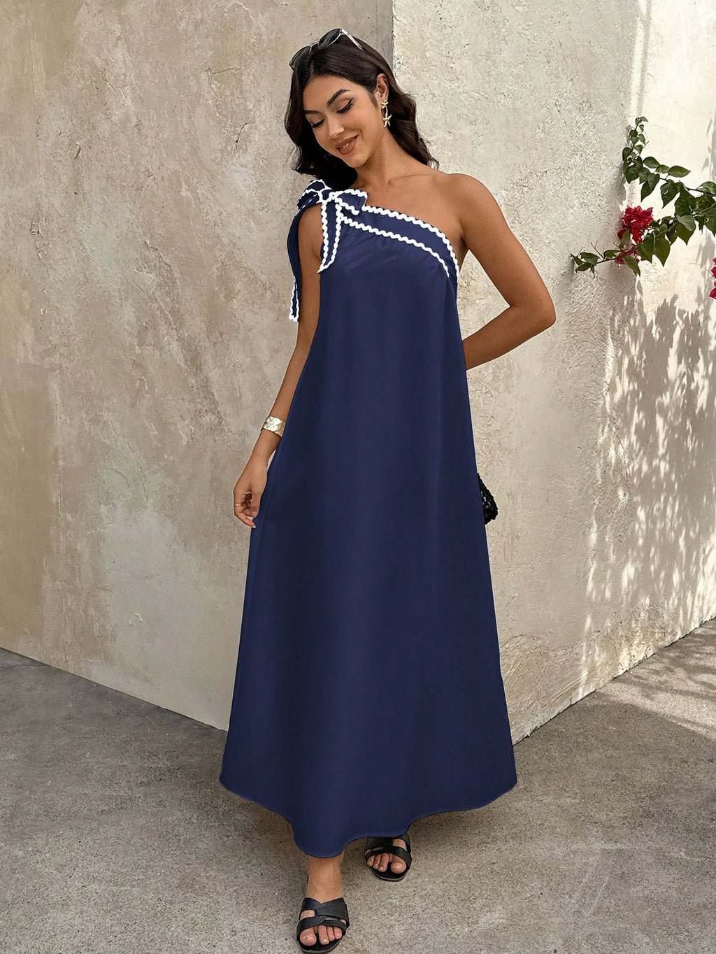 Selianne Women's Loose Long Dress With Wave Ruffle Trim