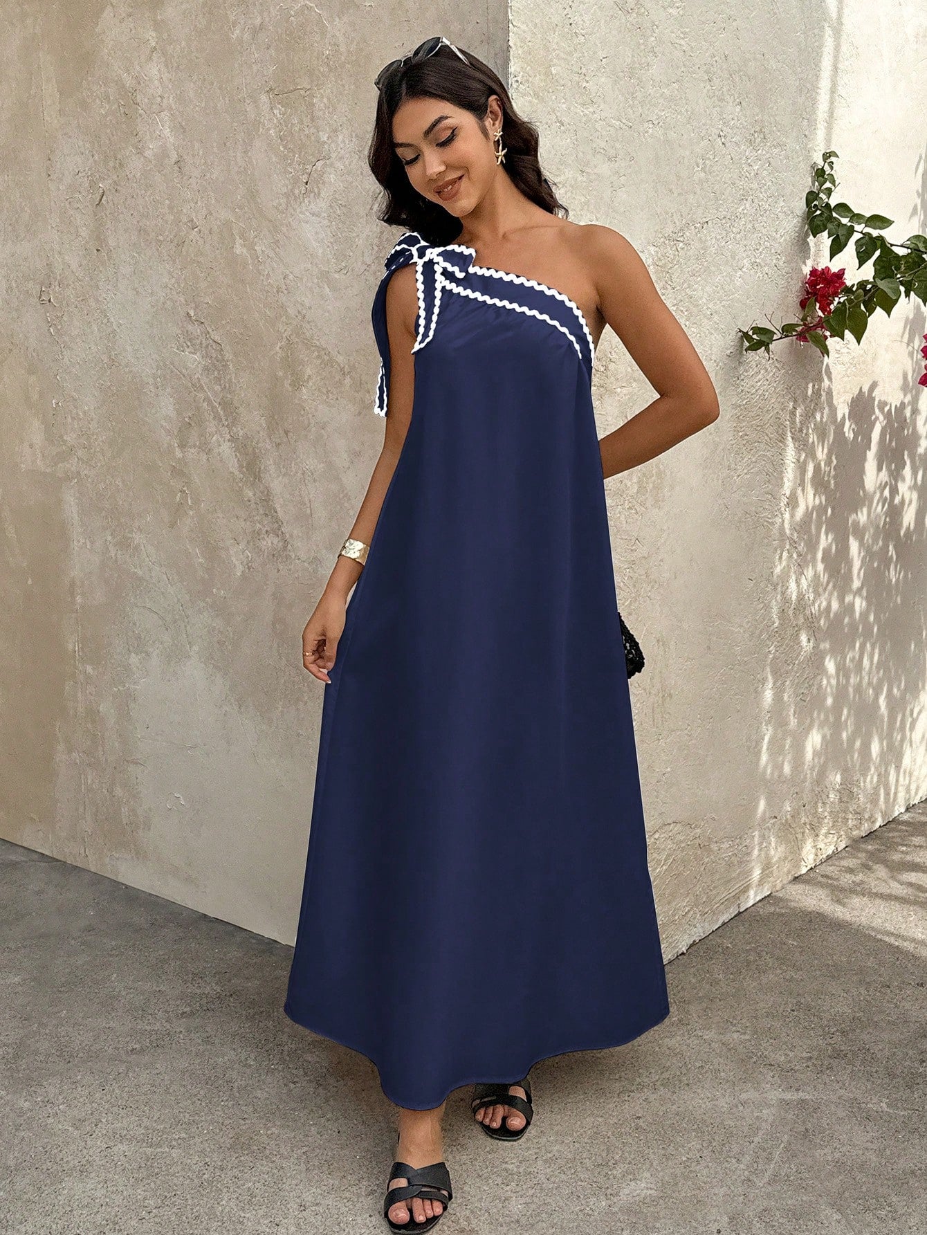 Selianne Women's Loose Long Dress With Wave Ruffle Trim