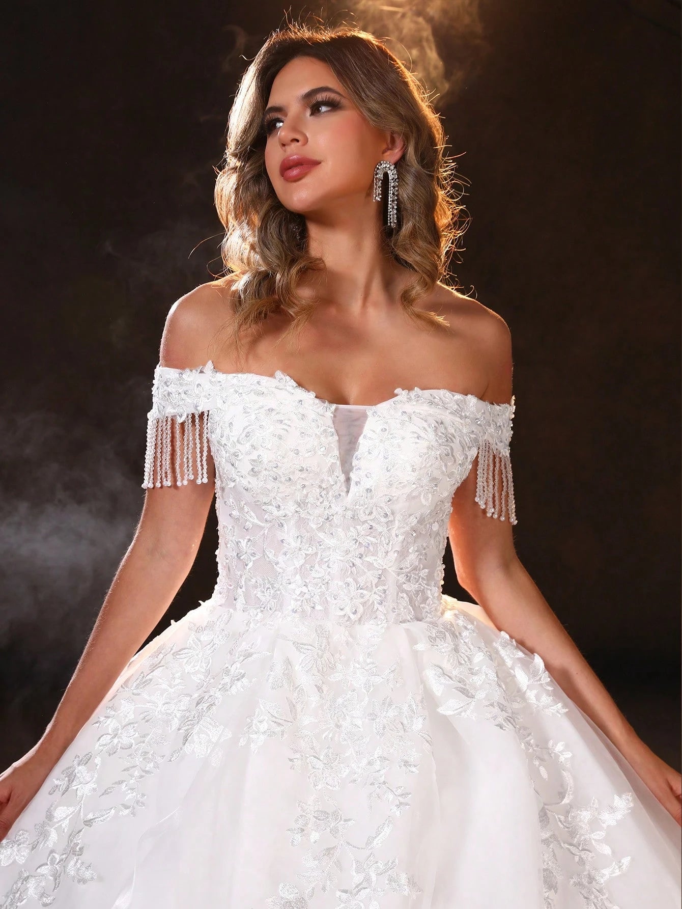 Elegant Princess-Style Wedding Dress With Hand-Beaded Applique Embroidery - image 3