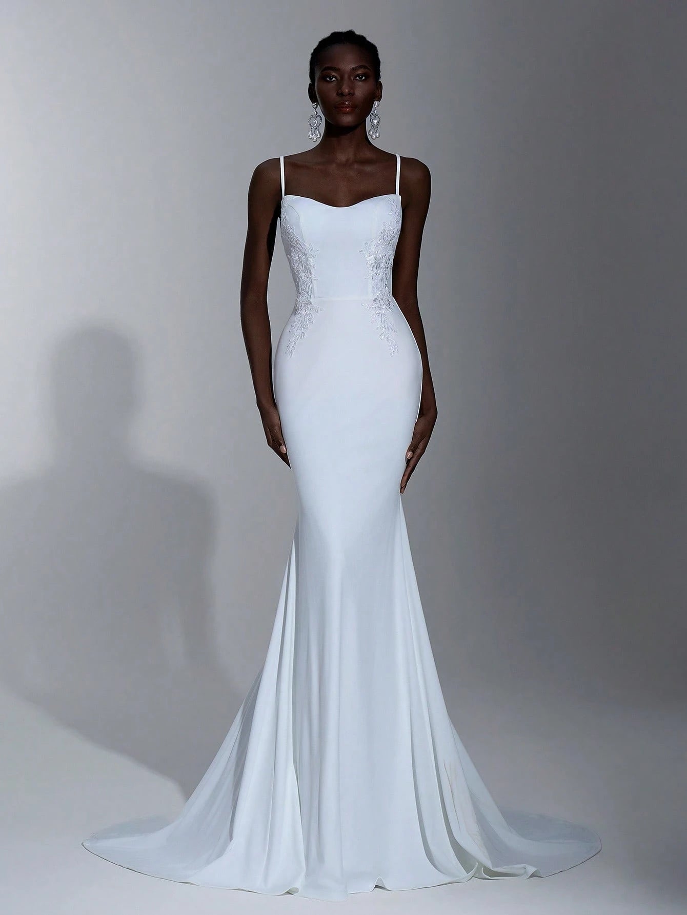 Elitara Elegant Spaghetti Strap Backless Floral Applique Fishtail Decorated Wedding Dress, Bride, Valentine's - image 2