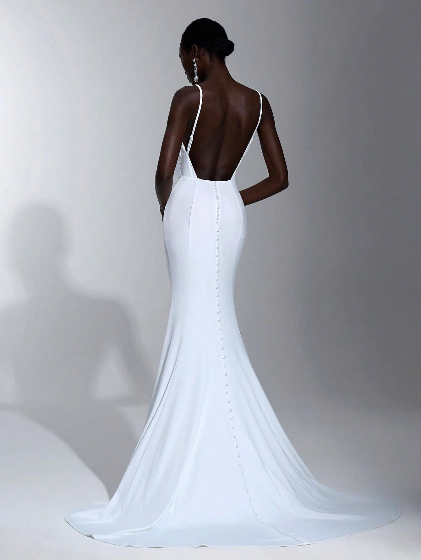 Elitara Elegant Spaghetti Strap Backless Floral Applique Fishtail Decorated Wedding Dress, Bride, Valentine's