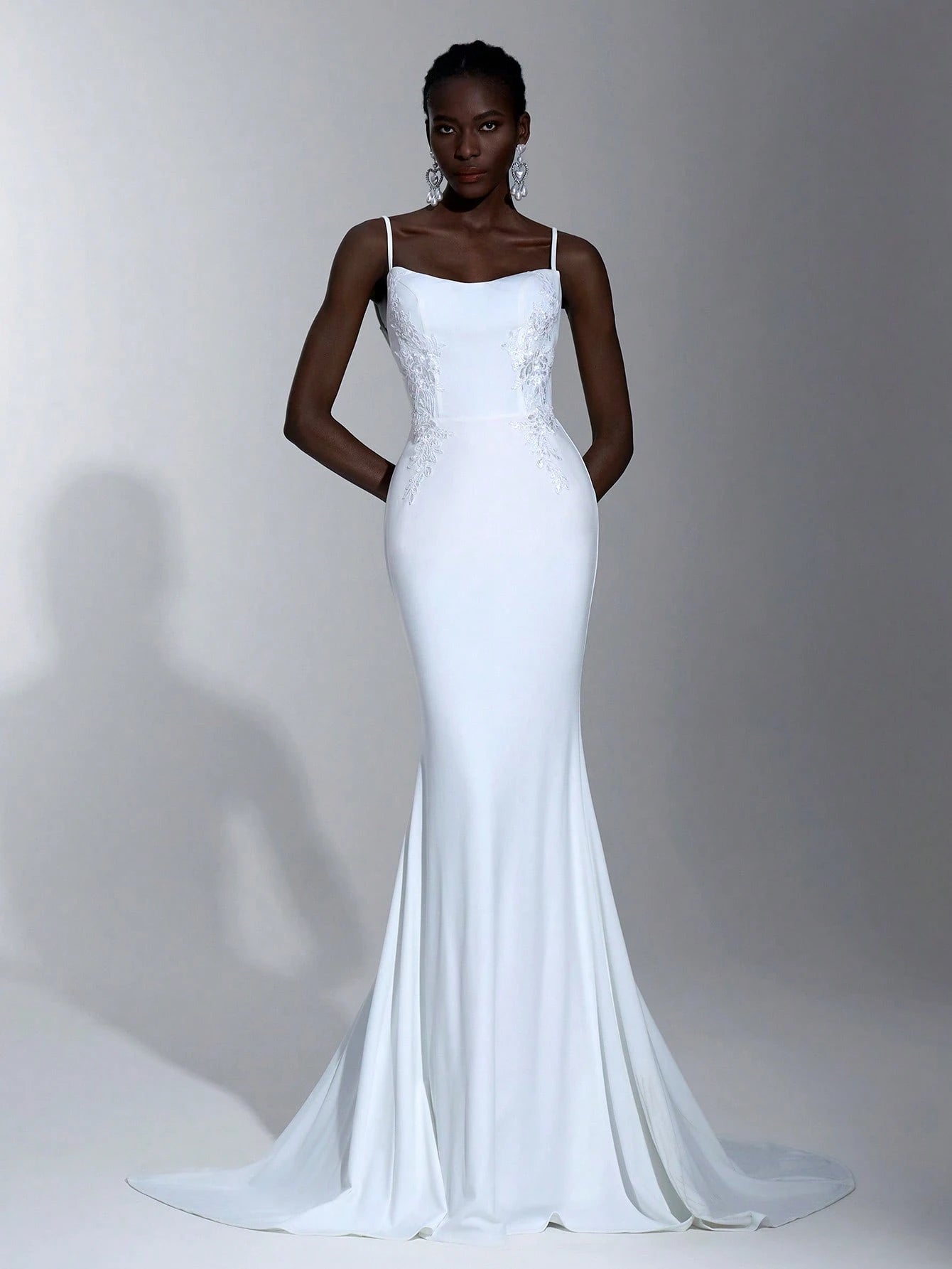 Elitara Elegant Spaghetti Strap Backless Floral Applique Fishtail Decorated Wedding Dress, Bride, Valentine's - image 4