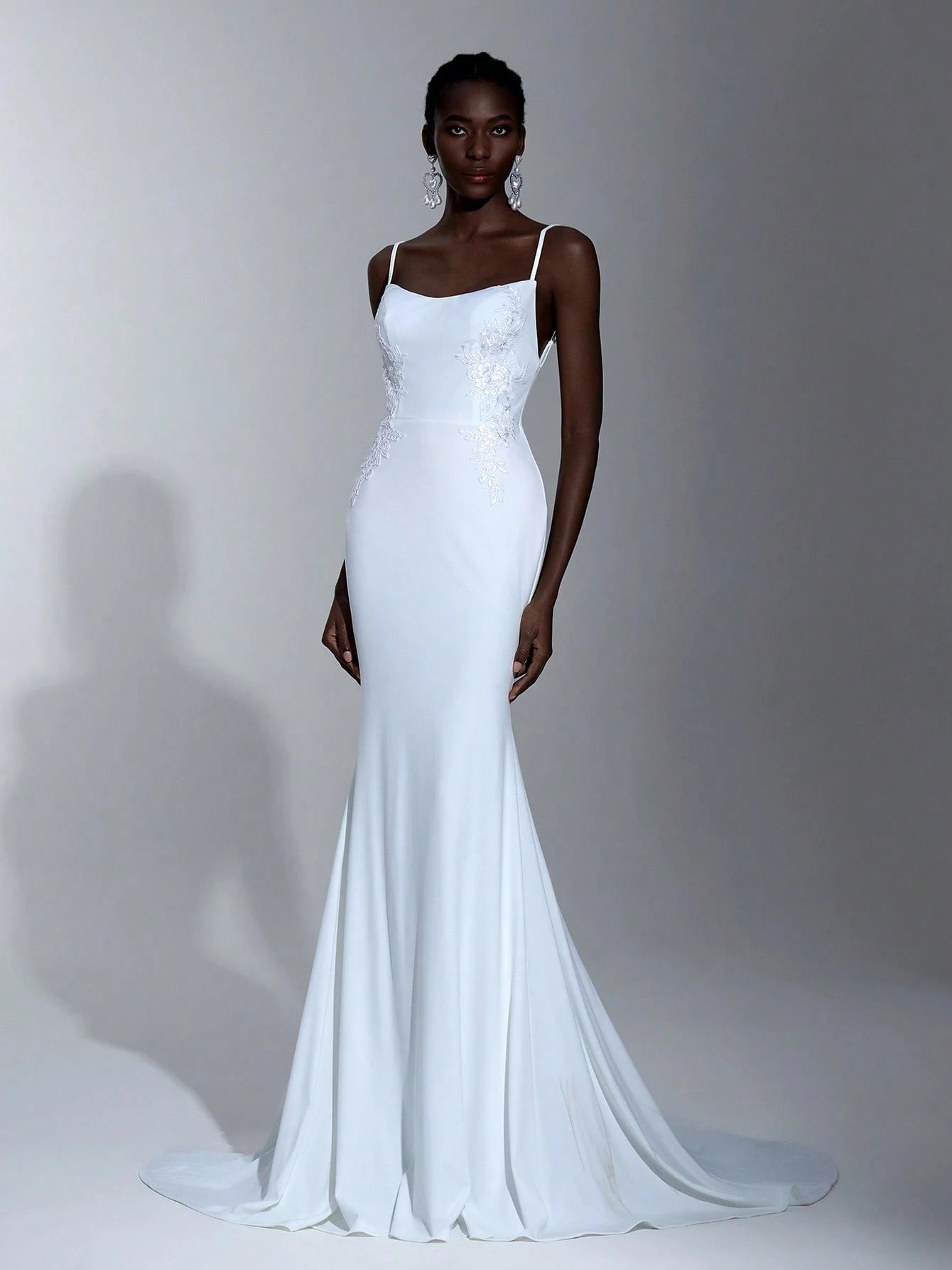 Elitara Elegant Spaghetti Strap Backless Floral Applique Fishtail Decorated Wedding Dress, Bride, Valentine's - image 7