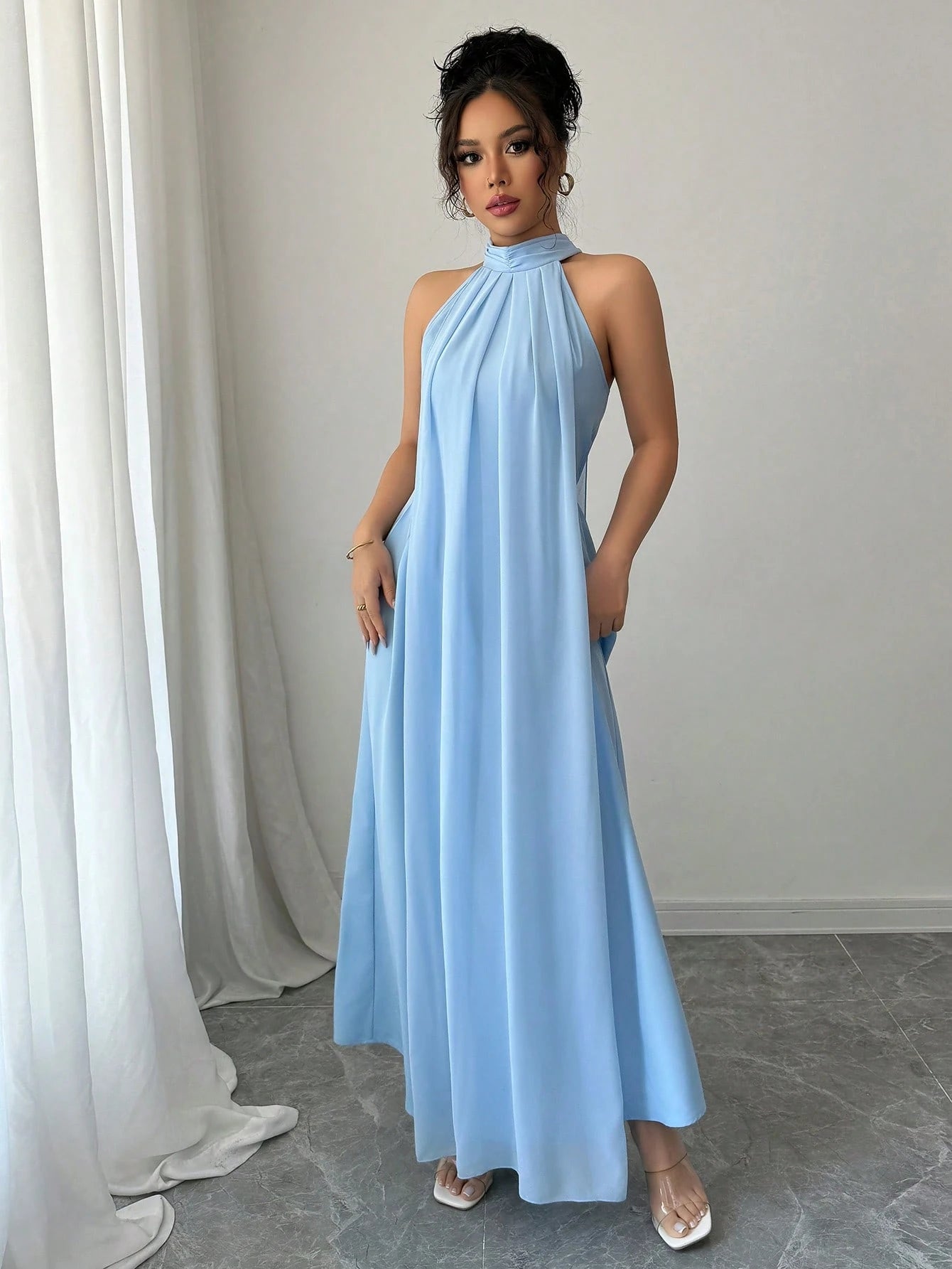 Rafferiza Women's Light Blue Halter Elegant Long Maxi Sundress, Spring/Summer - image 4