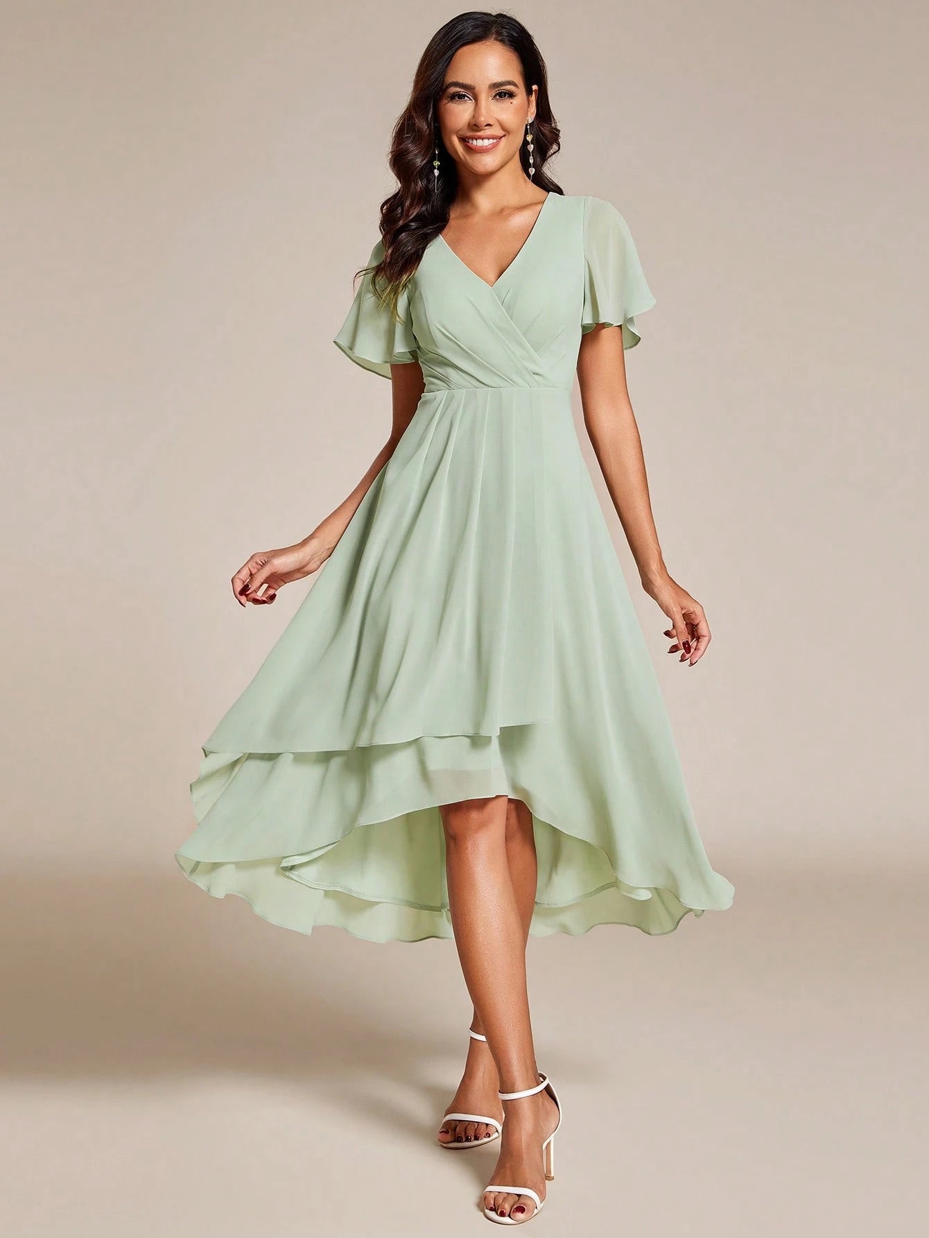 EVERPRETTY Elegant Ruffle Hem Contrast Color A-Line Mid-Length