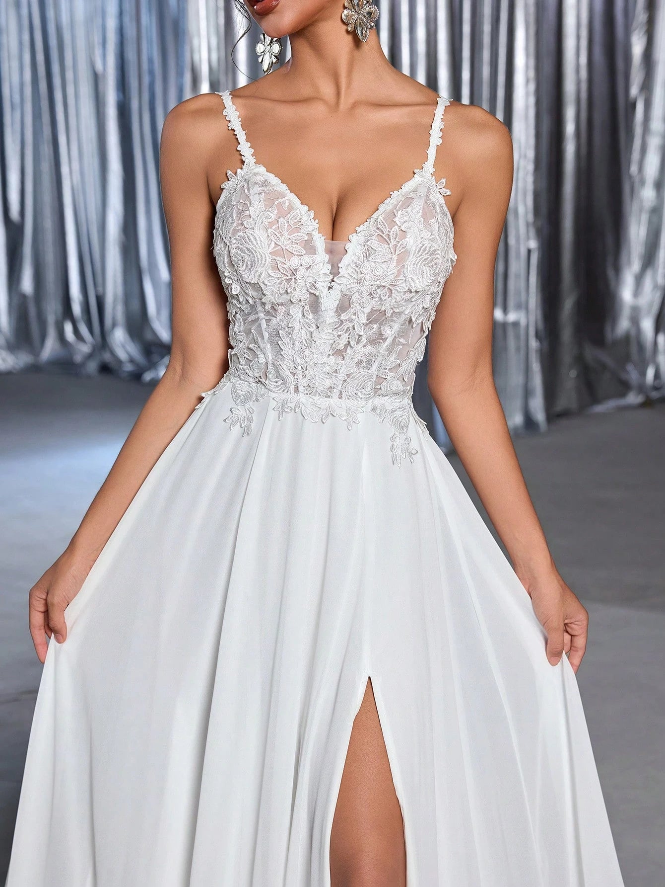 Glamrae Petite White, Summer, Elegant, Silky, Formal, Wedding Dress For Bride, Luxurious Embroidered Sequin - image 3