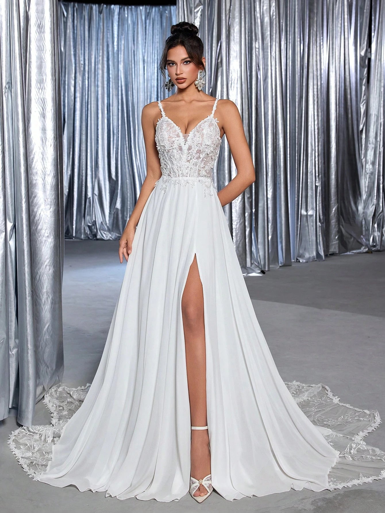 Glamrae Petite White, Summer, Elegant, Silky, Formal, Wedding Dress For Bride, Luxurious Embroidered Sequin - image 10