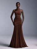 Elitara Elegant Halter-Neck Floral Ruched Tulle Mermaid Bridesmaid Dress