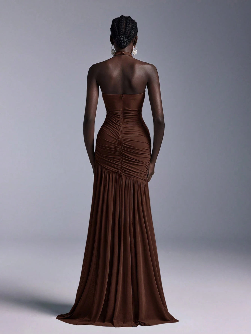 Elitara Elegant Halter-Neck Floral Ruched Tulle Mermaid Bridesmaid Dress - image 2