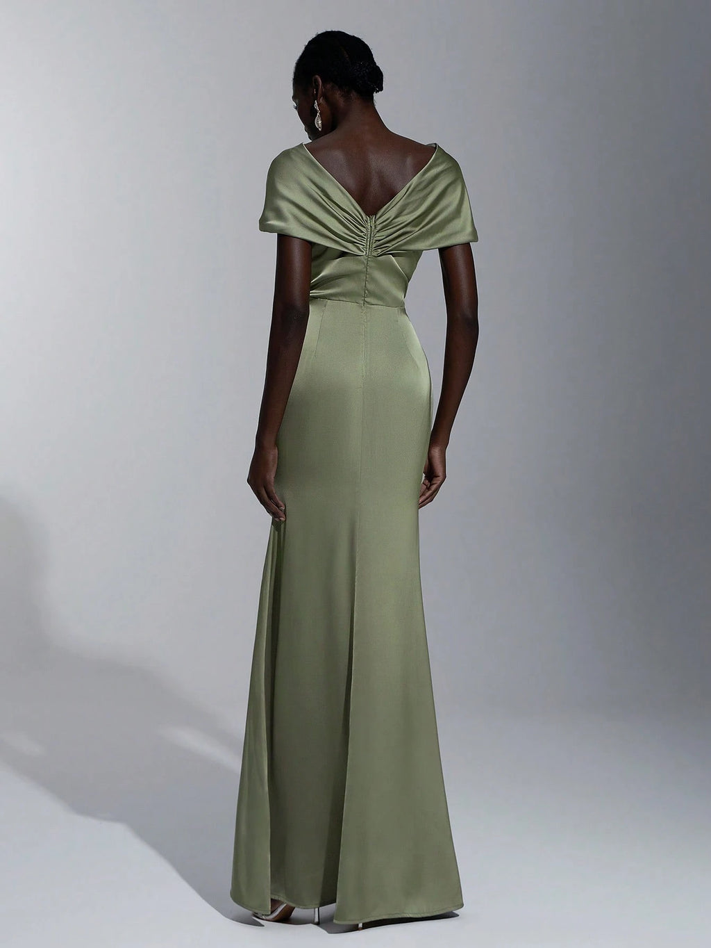 Elitara Sage Green Elegant Formal Wedding Spring Dress, Satin One Shoulder Twist Slim Micro Fishtail Hem - image 2