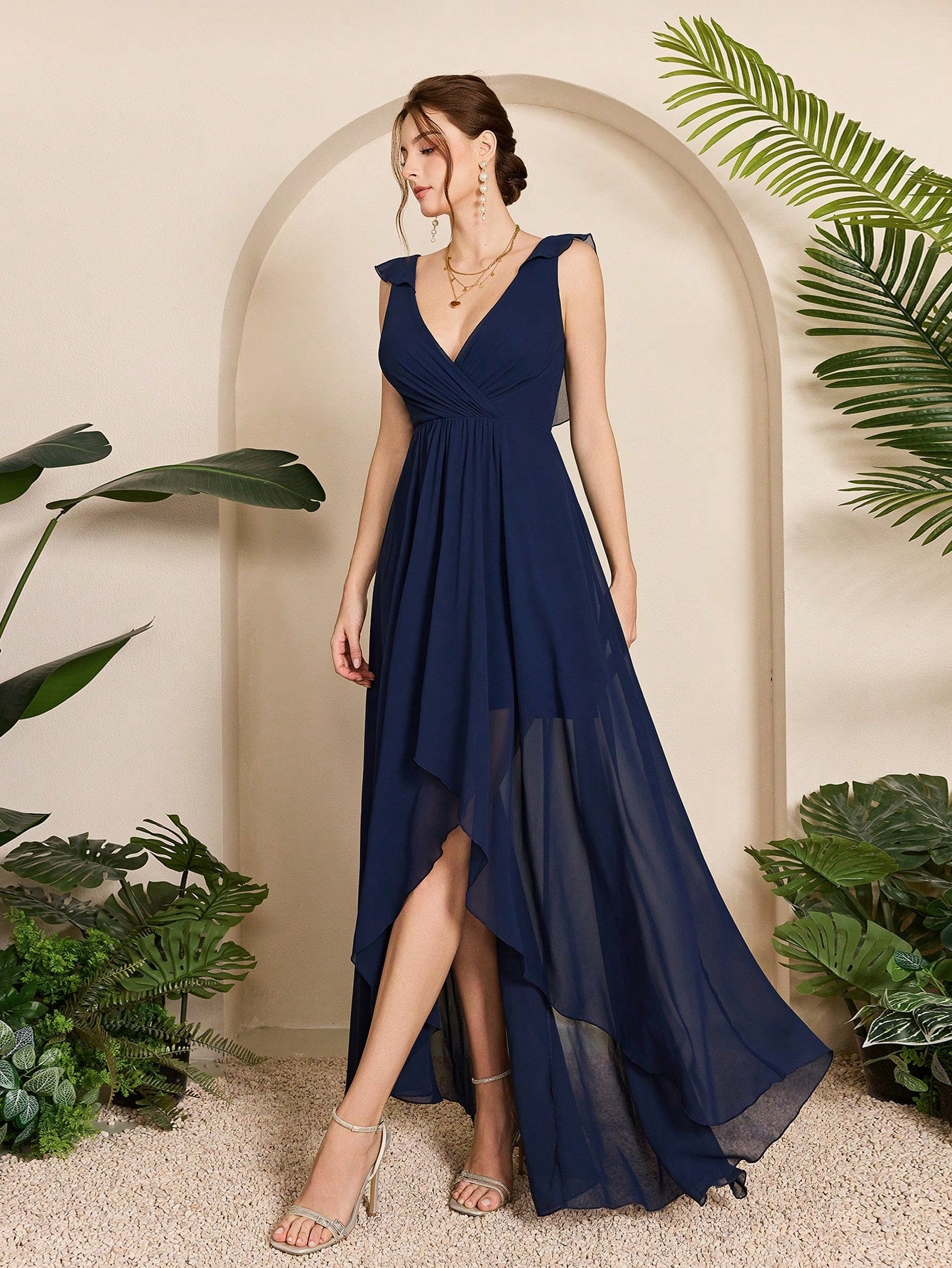 Asymmetric Ruffle Chiffon Elegant Bridesmaid Dress Wedding - image 10