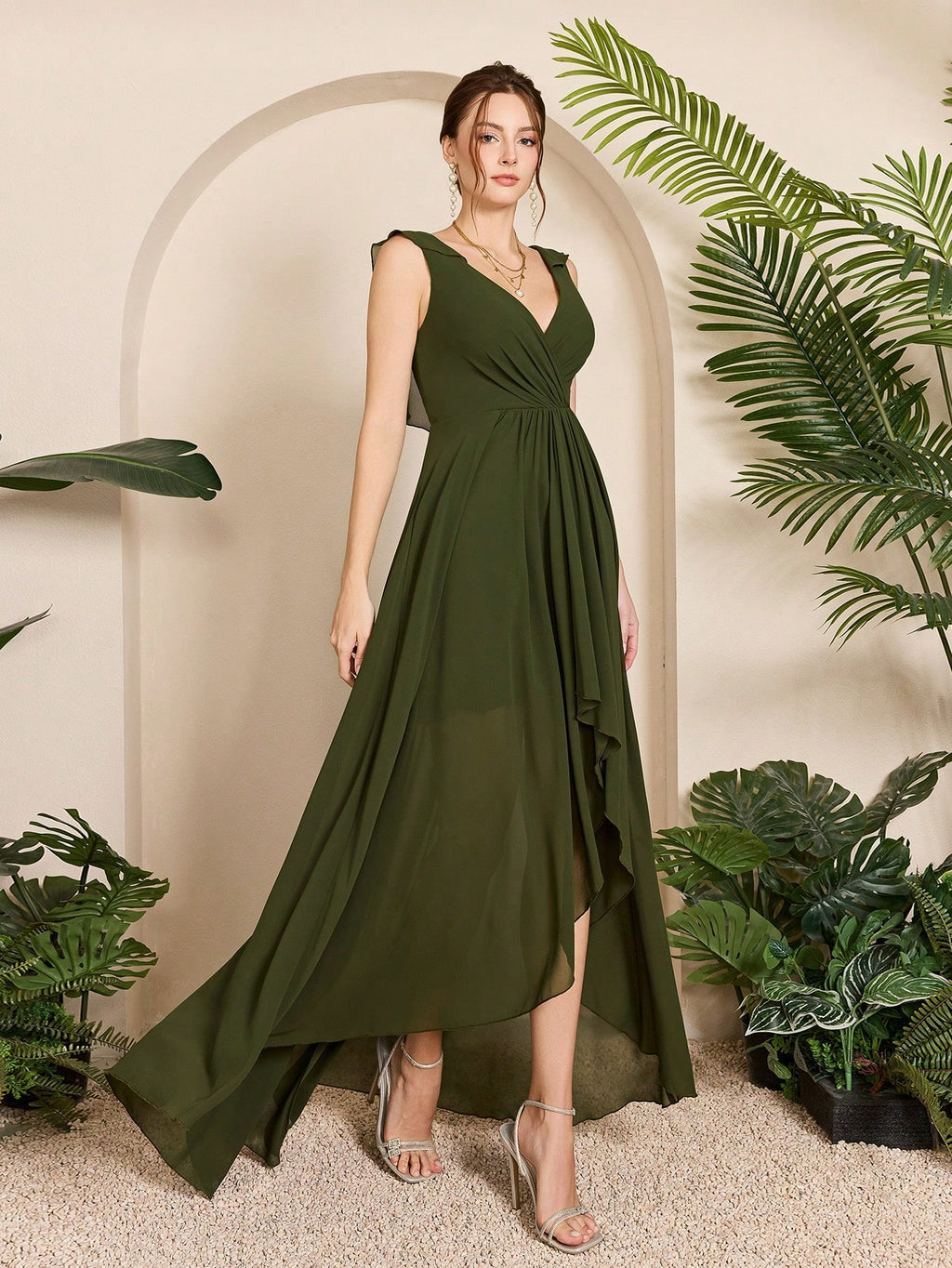 Asymmetric Ruffle Chiffon Elegant Bridesmaid Dress Wedding - image 6