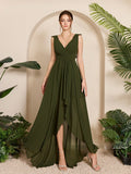 Asymmetric Ruffle Chiffon Elegant Bridesmaid Dress Wedding