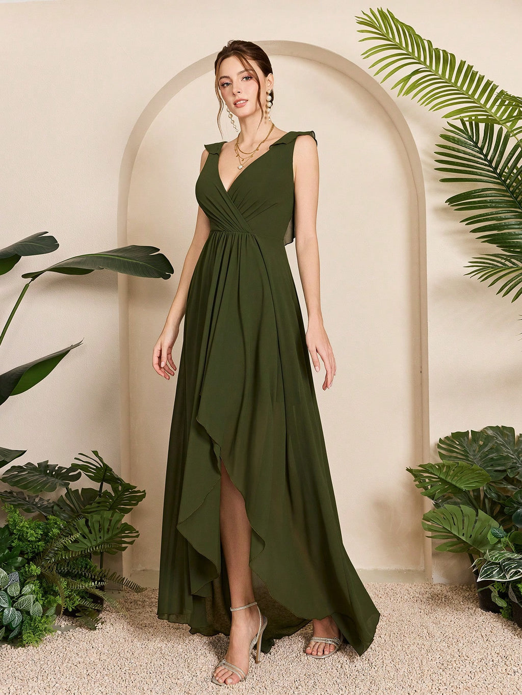 Asymmetric Ruffle Chiffon Elegant Bridesmaid Dress Wedding - image 5