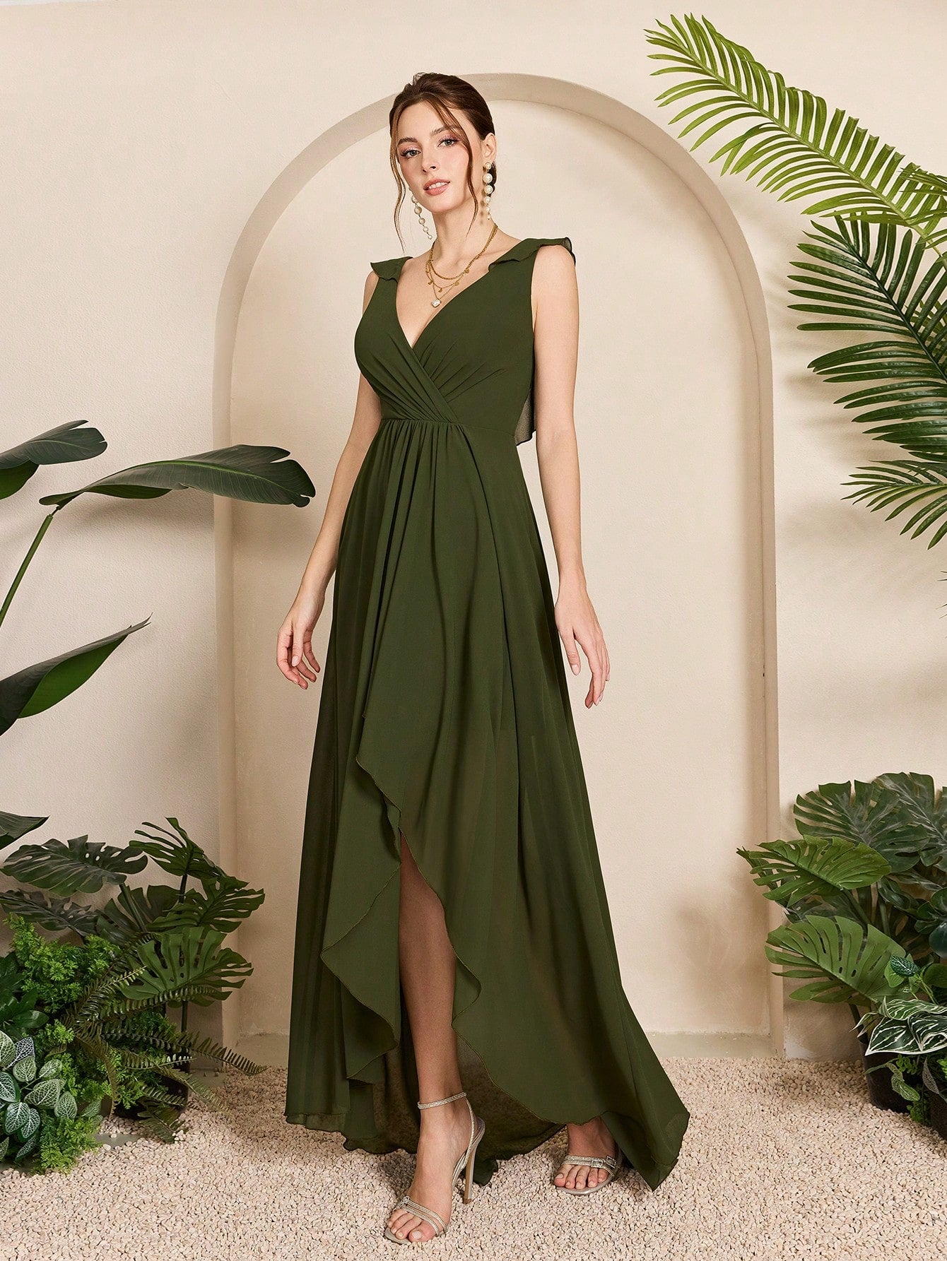 Asymmetric Ruffle Chiffon Elegant Bridesmaid Dress Wedding - image 5
