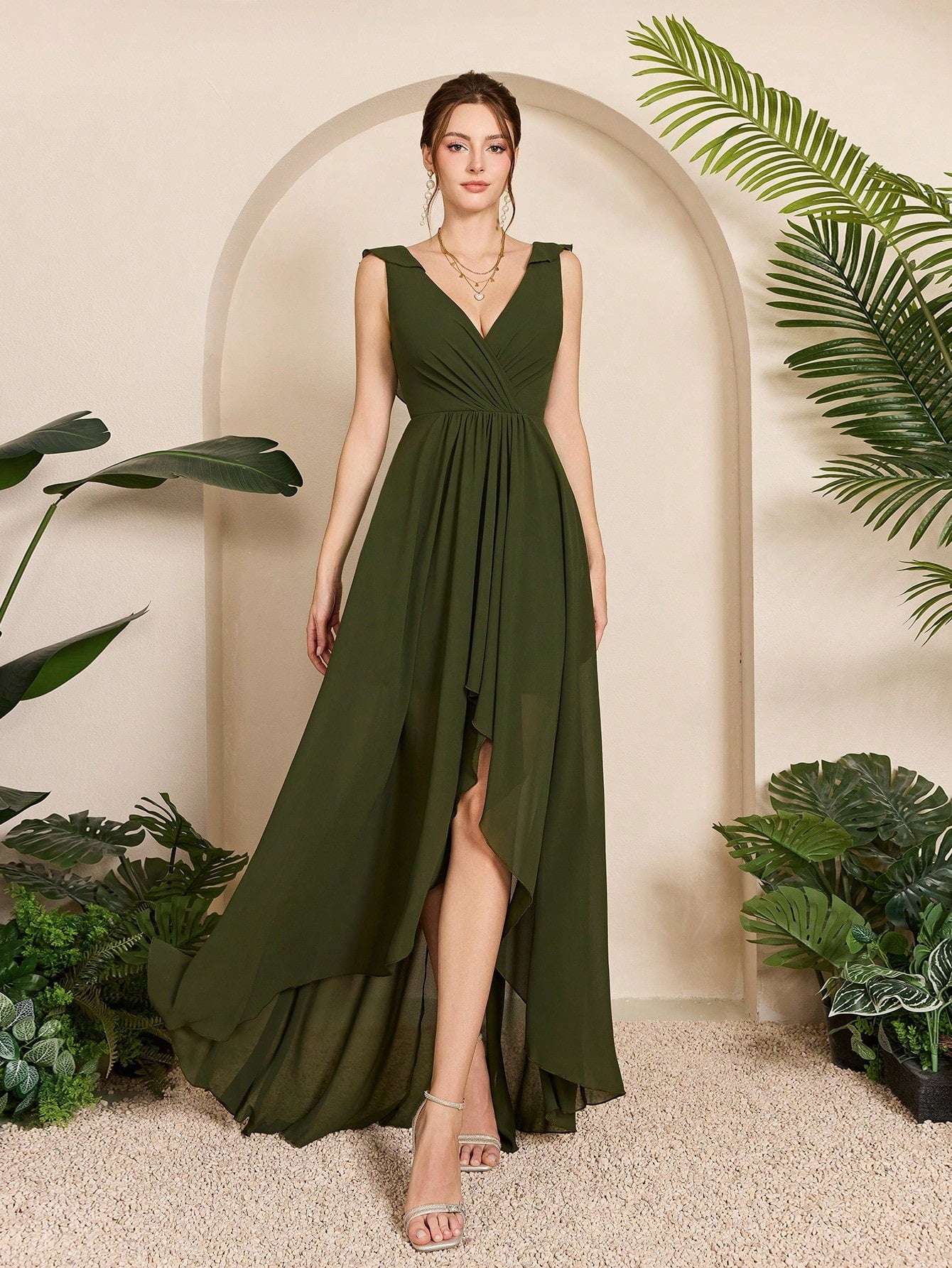 Asymmetric Ruffle Chiffon Elegant Bridesmaid Dress Wedding - image 3