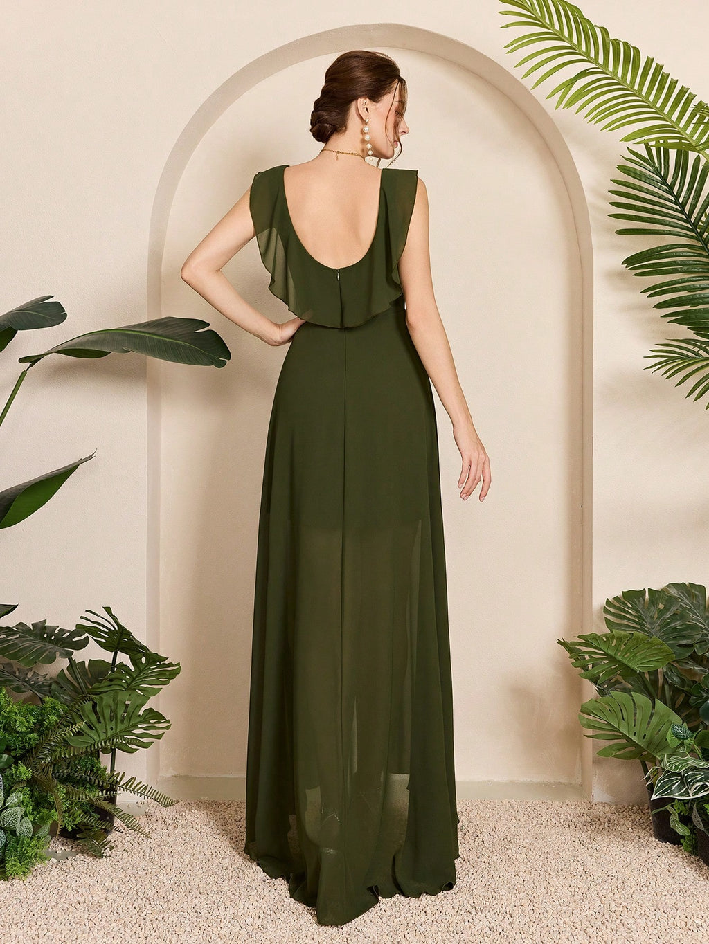 Asymmetric Ruffle Chiffon Elegant Bridesmaid Dress Wedding - image 2