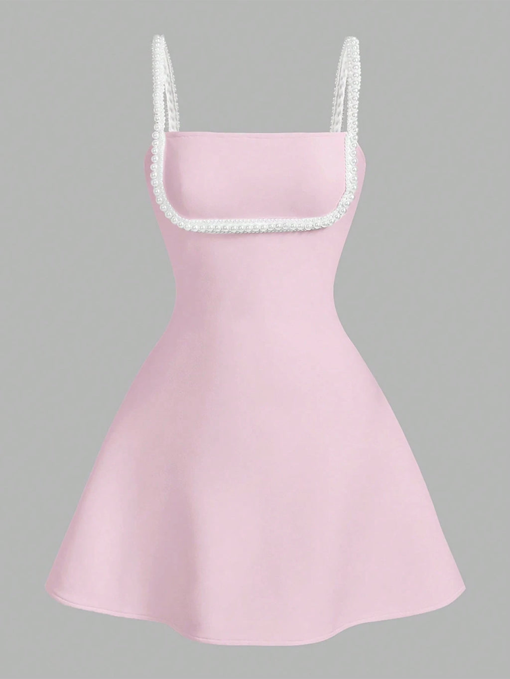 Savoree Women's Elegant Light Pink Pearl Chain Embellished Spaghetti Strap Bodycon Dress,Chic Minimalist - image 15