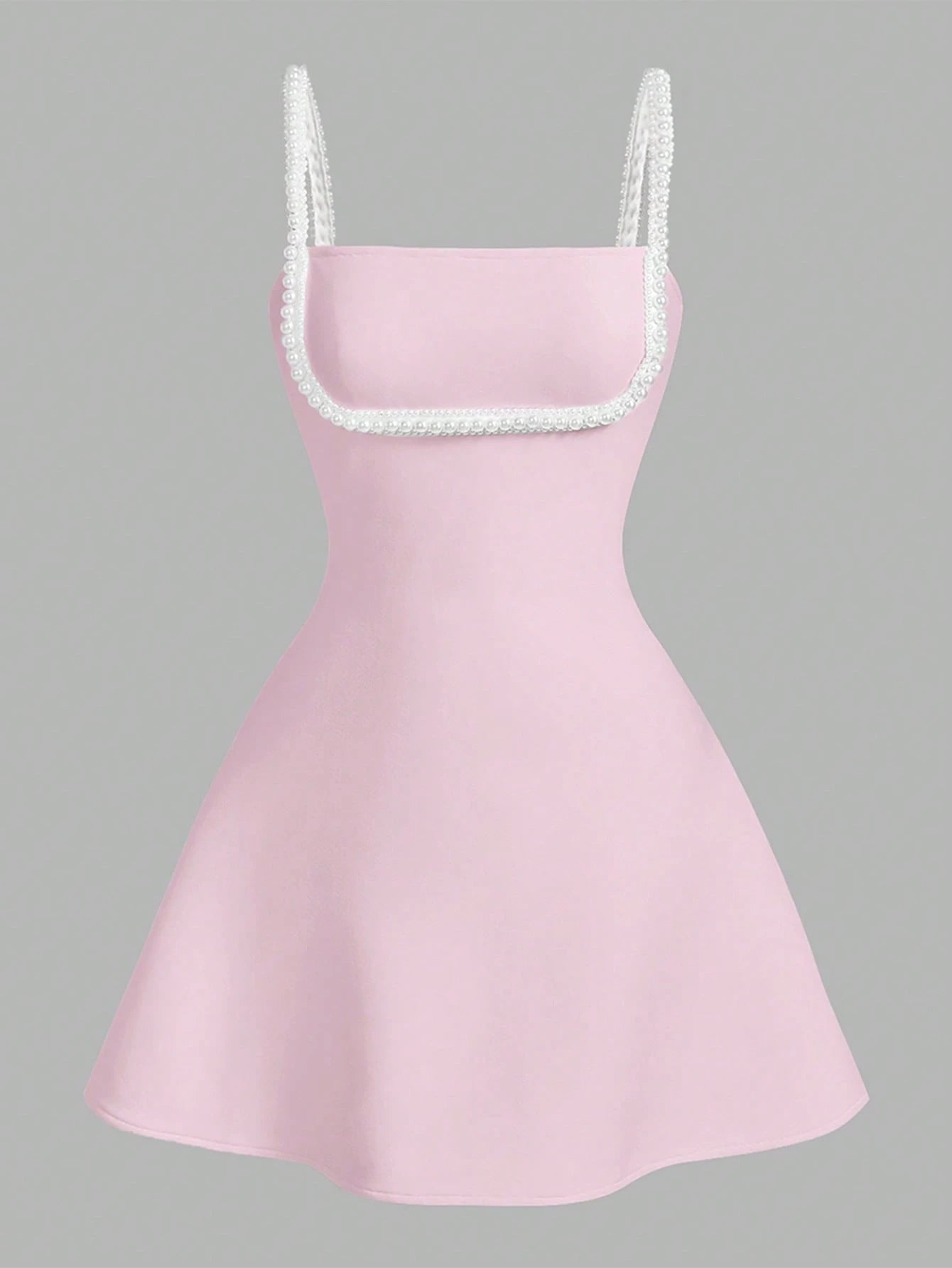 Savoree Women's Elegant Light Pink Pearl Chain Embellished Spaghetti Strap Bodycon Dress,Chic Minimalist - image 15