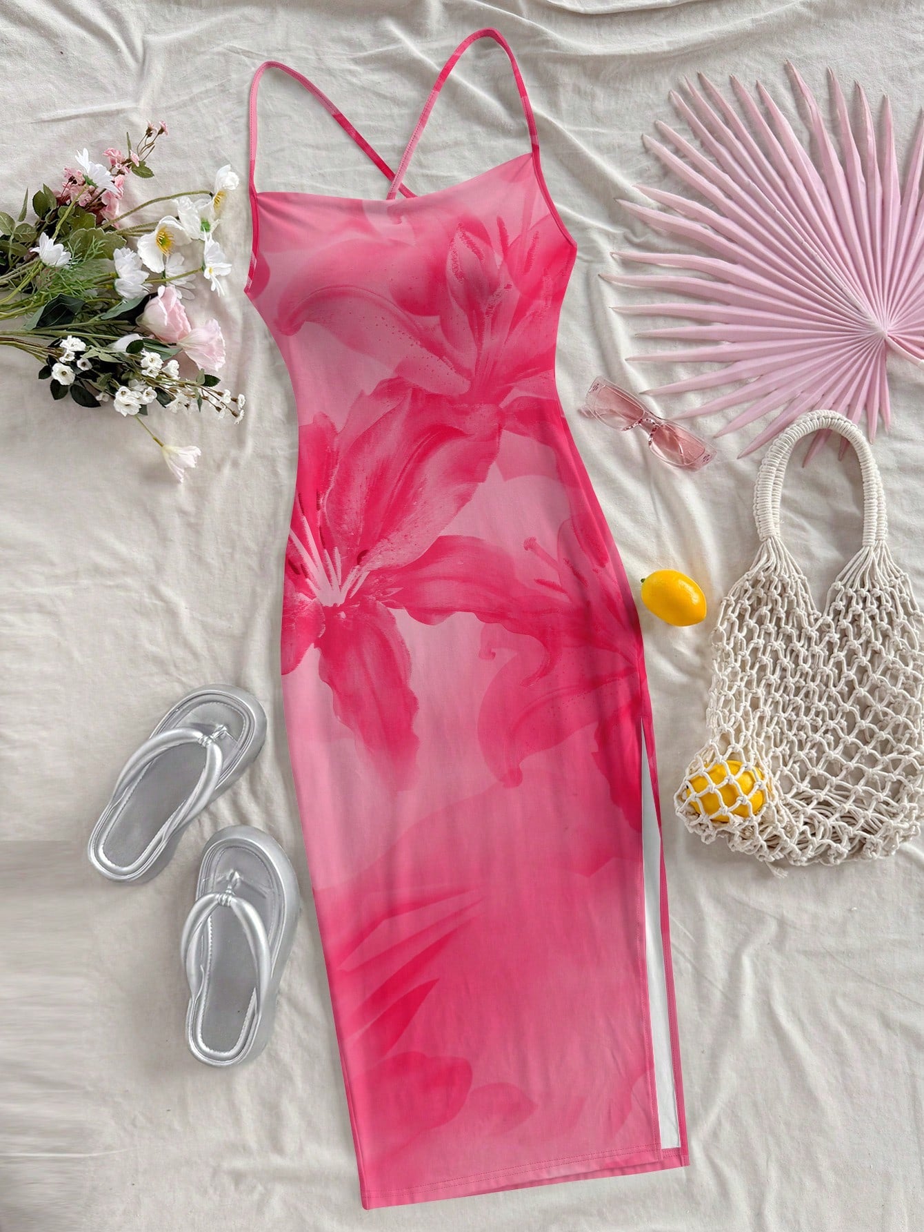 Soleia Orange Lily & Hibiscus Tie Dye Dress, Casual Beach Style,