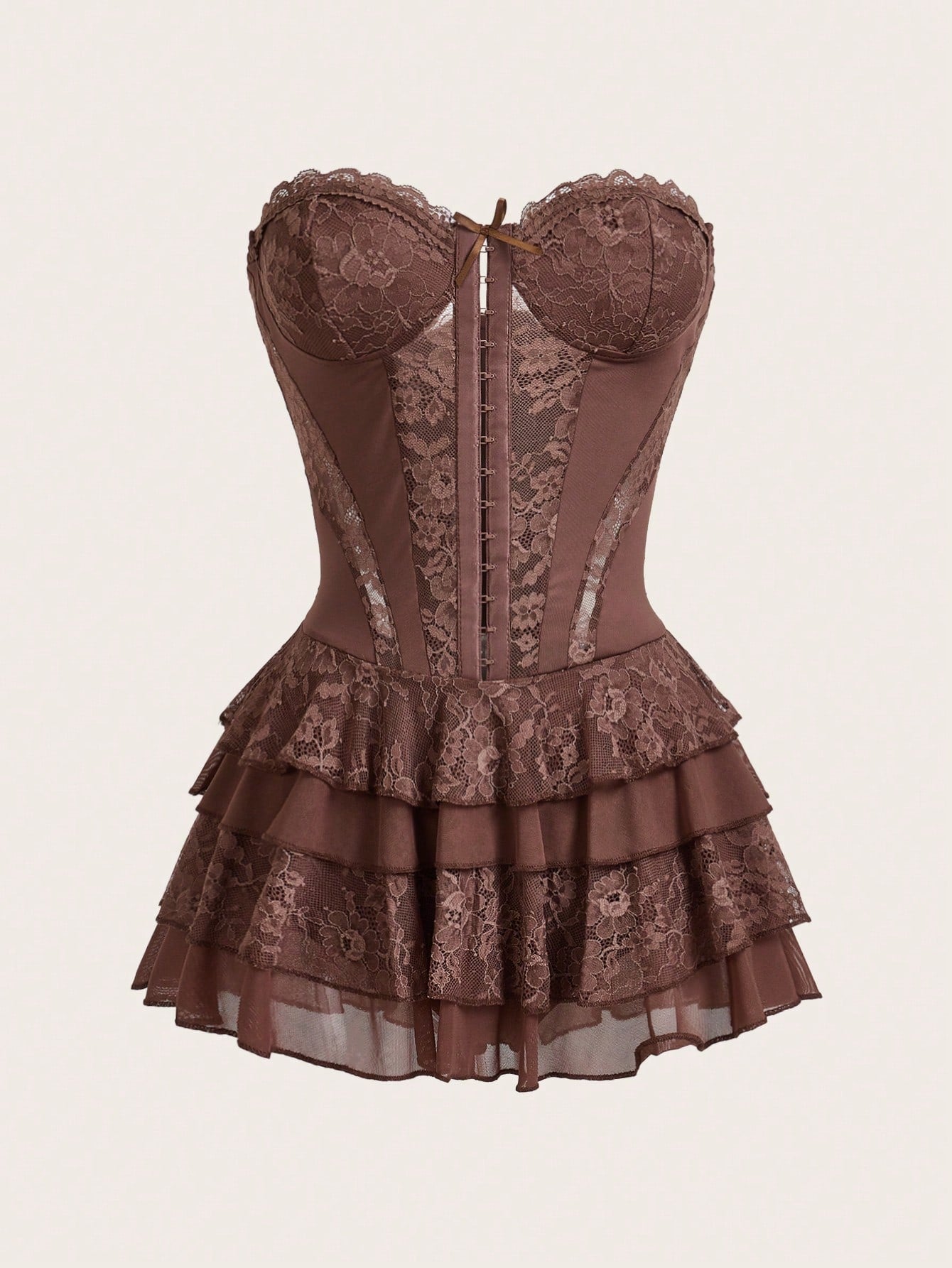 ICON Black Lace Patchwork Strapless Bustier & Multi-Layered Cake Mini