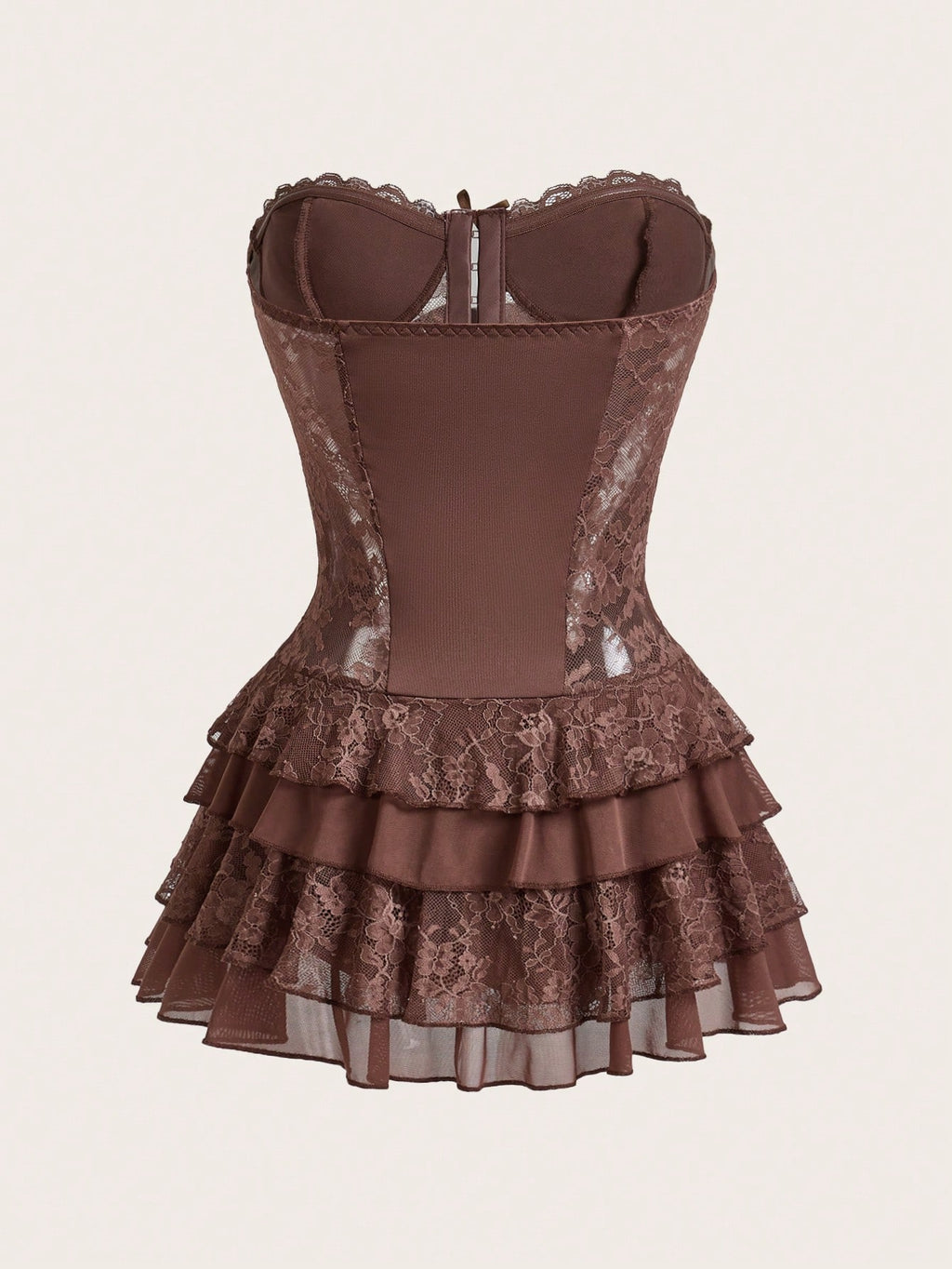 ICON Black Lace Patchwork Strapless Bustier & Multi-Layered Cake Mini