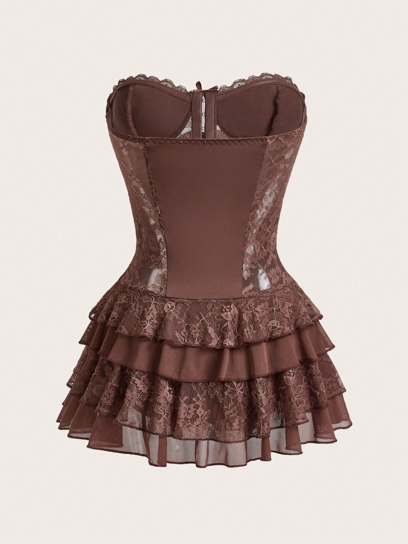 ICON Black Lace Patchwork Strapless Bustier & Multi-Layered Cake Mini