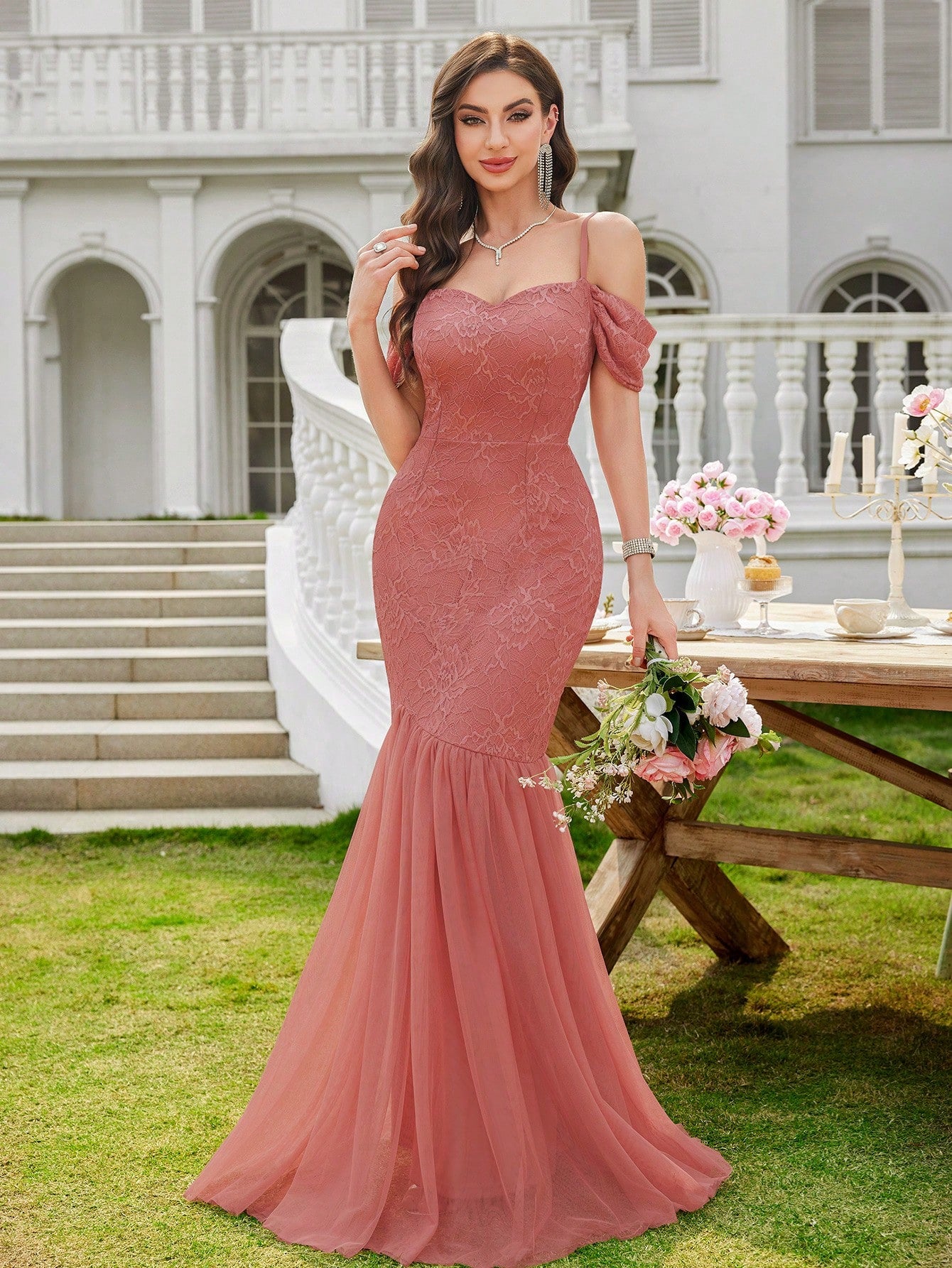 MIUSOL Floral Lace Off-Shoulder Mermaid Formal Party Fitted Maxi Dress Wedding - image 19