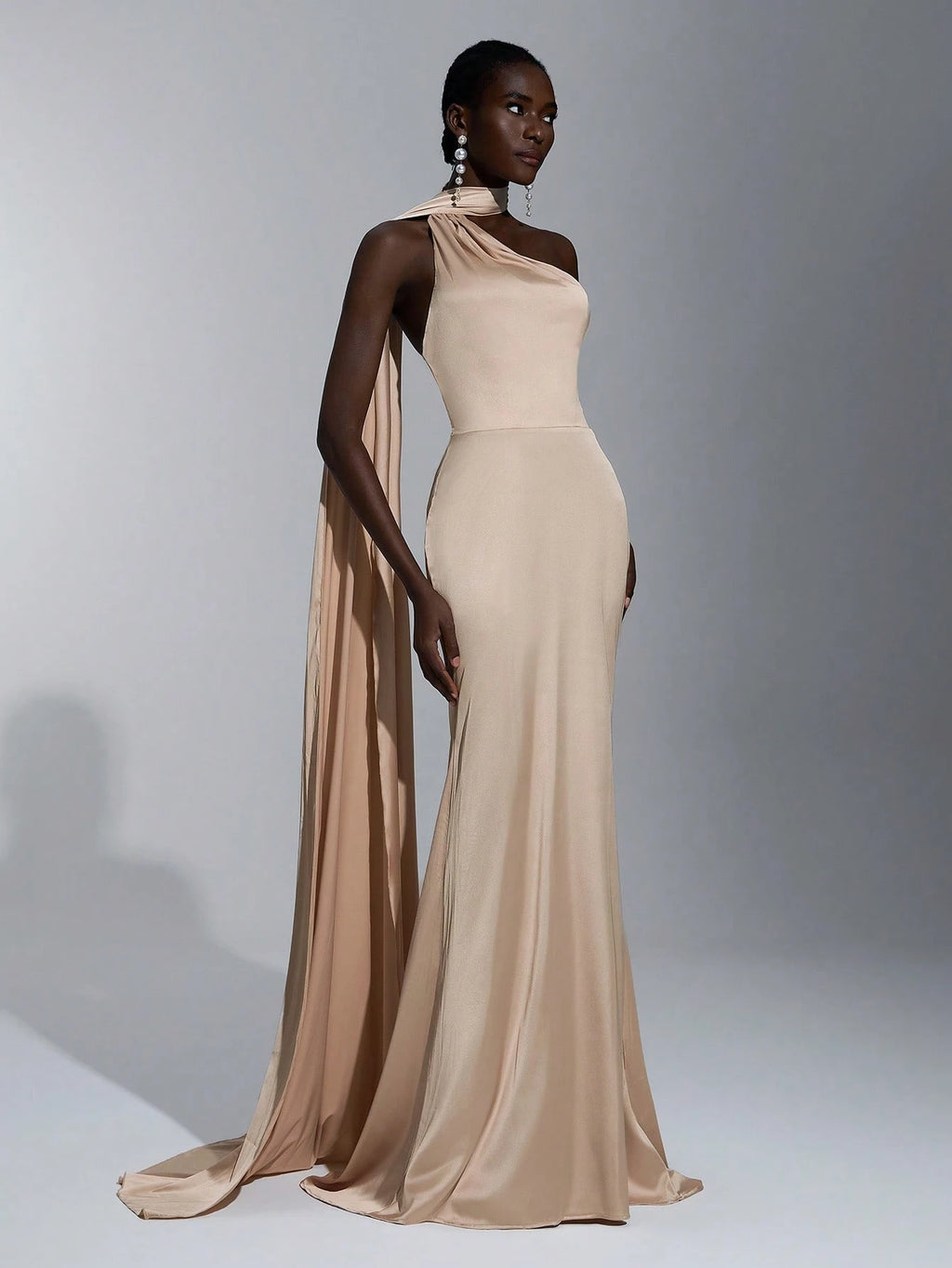 Elitara Champagne Spring Elegant Dinner Evening Satin Mermaid Skirt Dress, Backless Lace-Up Slim-Fitting - image 2