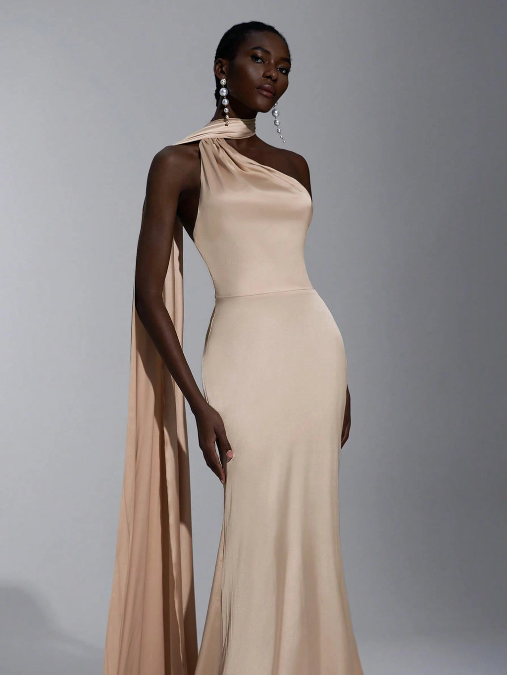 Elitara Champagne Spring Elegant Dinner Evening Satin Mermaid Skirt Dress, Backless Lace-Up Slim-Fitting - image 4