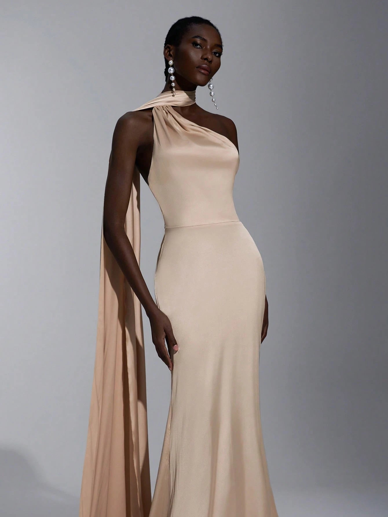 Elitara Champagne Spring Elegant Dinner Evening Satin Mermaid Skirt Dress, Backless Lace-Up Slim-Fitting - image 4