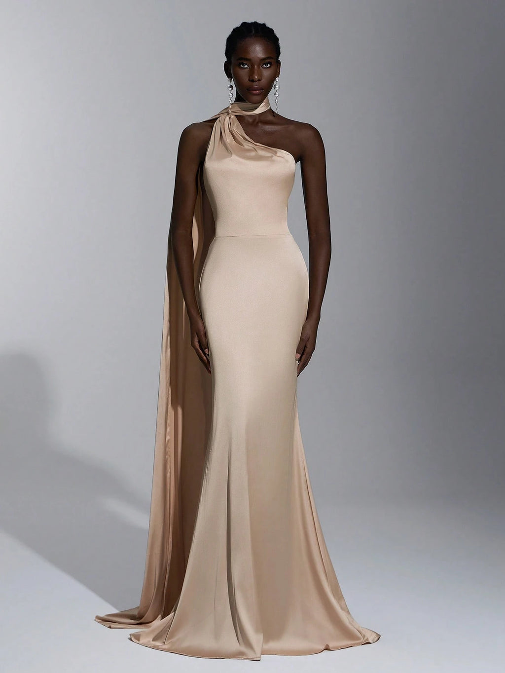 Elitara Champagne Spring Elegant Dinner Evening Satin Mermaid Skirt Dress, Backless Lace-Up Slim-Fitting - image 5