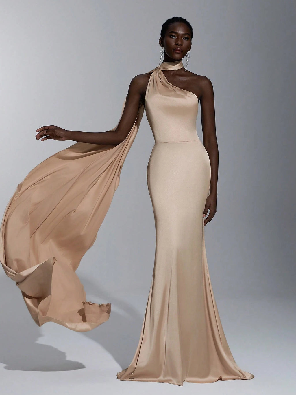 Elitara Champagne Spring Elegant Dinner Evening Satin Mermaid Skirt Dress, Backless Lace-Up Slim-Fitting - image 6