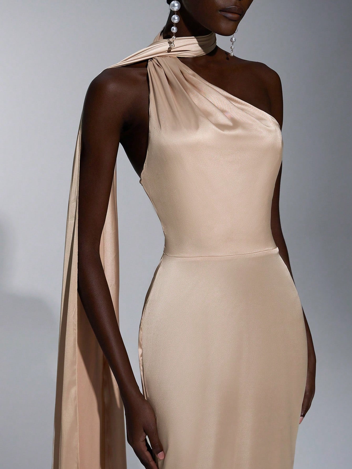 Elitara Champagne Spring Elegant Dinner Evening Satin Mermaid Skirt Dress, Backless Lace-Up Slim-Fitting - image 8