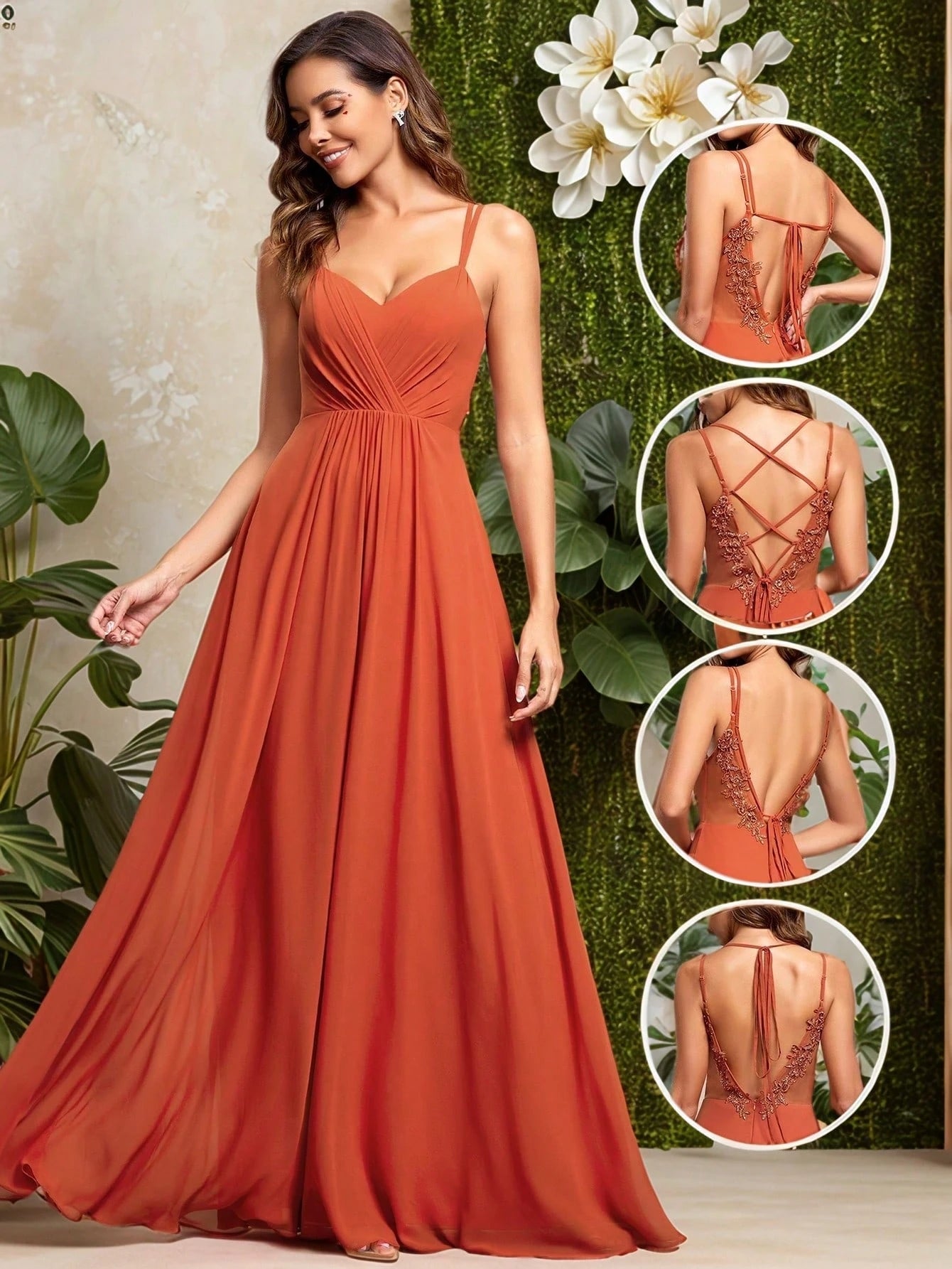 EVERPRETTY Elegant Chiffon Backless Floral Embroidered Sage Green