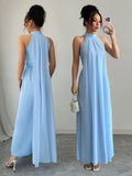 Rafferiza Women's Light Blue Halter Elegant Long Maxi Sundress,