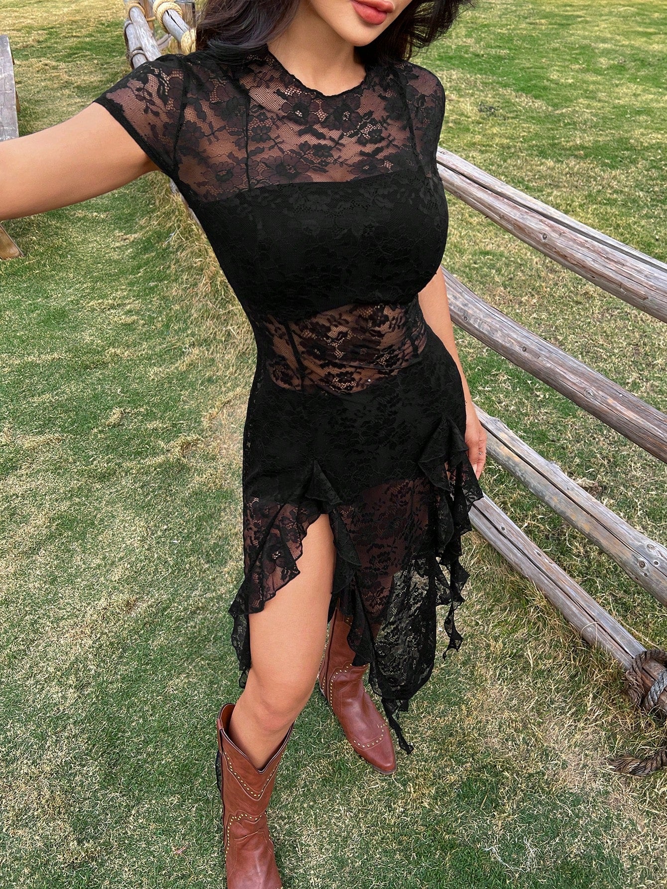 EZwear Summer Concert Outfit Women Western Lace Dresses Music