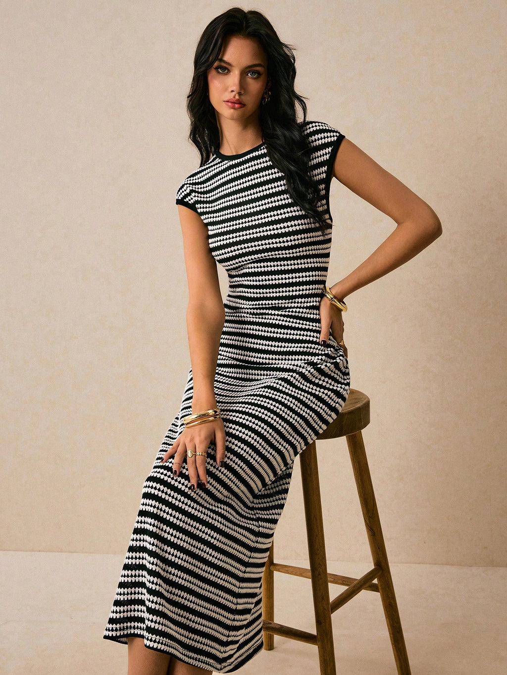 Poéselle Women's Cotton Elegant Black Bodycon Midi Dress For Women –