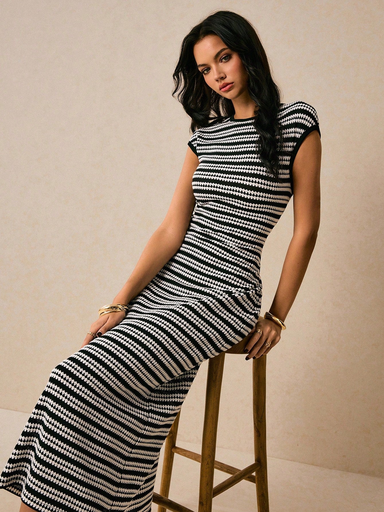 Poéselle Women's Cotton Elegant Black Bodycon Midi Dress For Women –